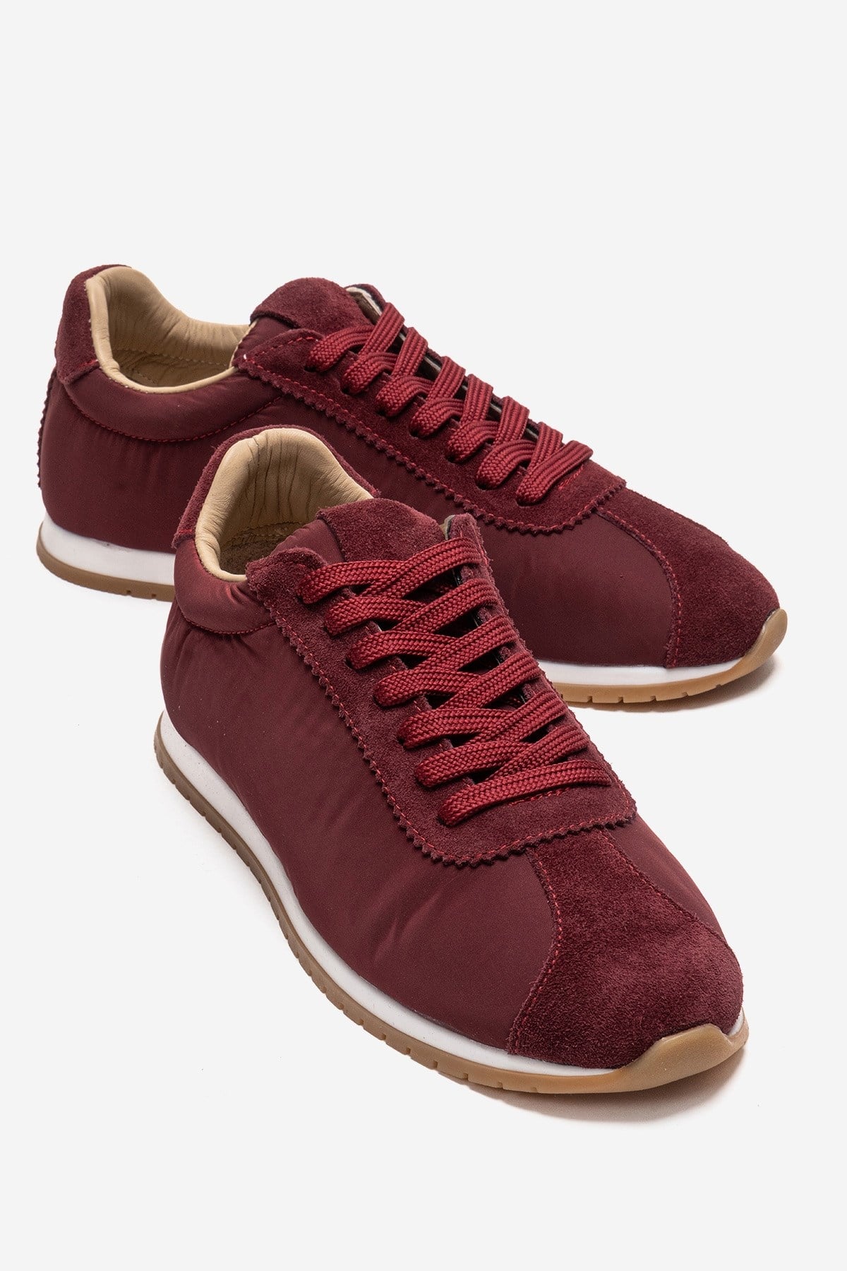 UNICA - Burgundy Genuine Leather Sneaker – front three-quarter view showing leather, suede, Vowalisse