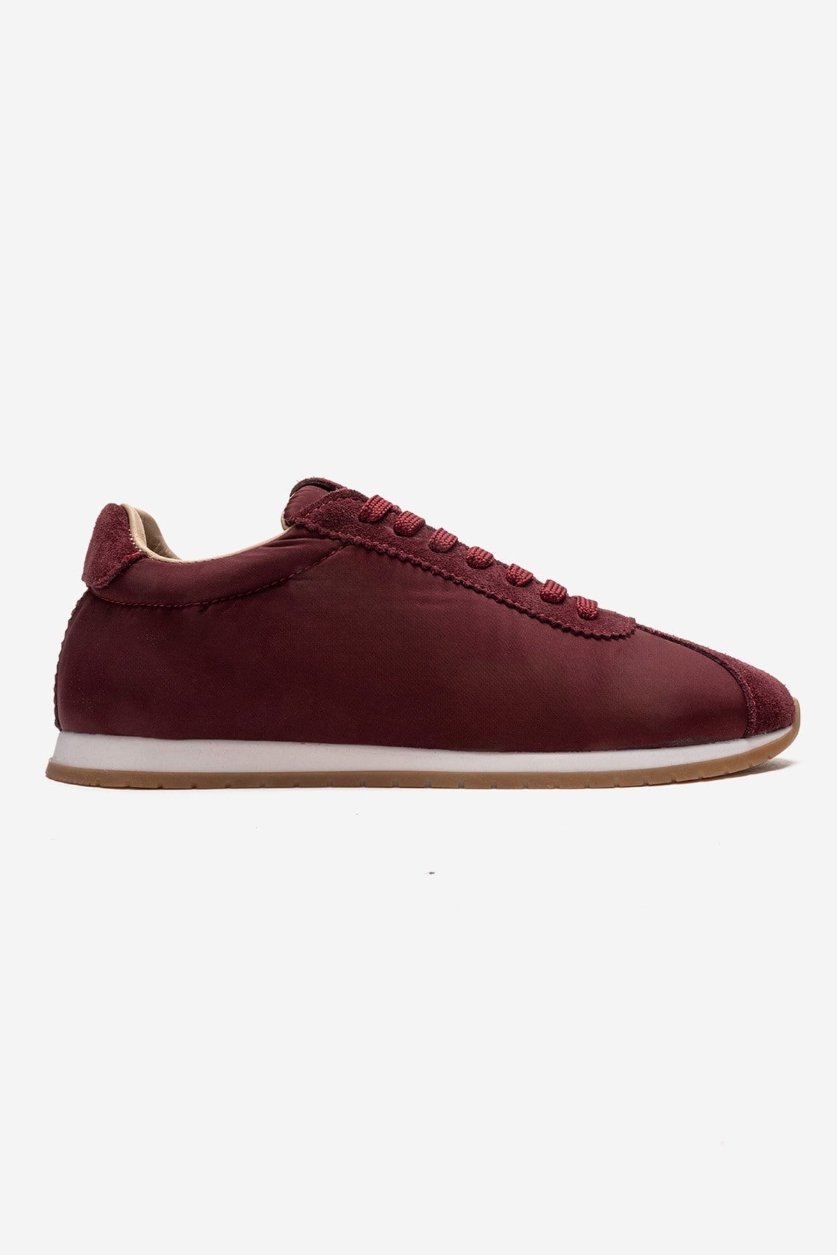 UNICA - Burgundy Genuine Leather Sneaker – heel view showing leather, suede, Vowalisse
