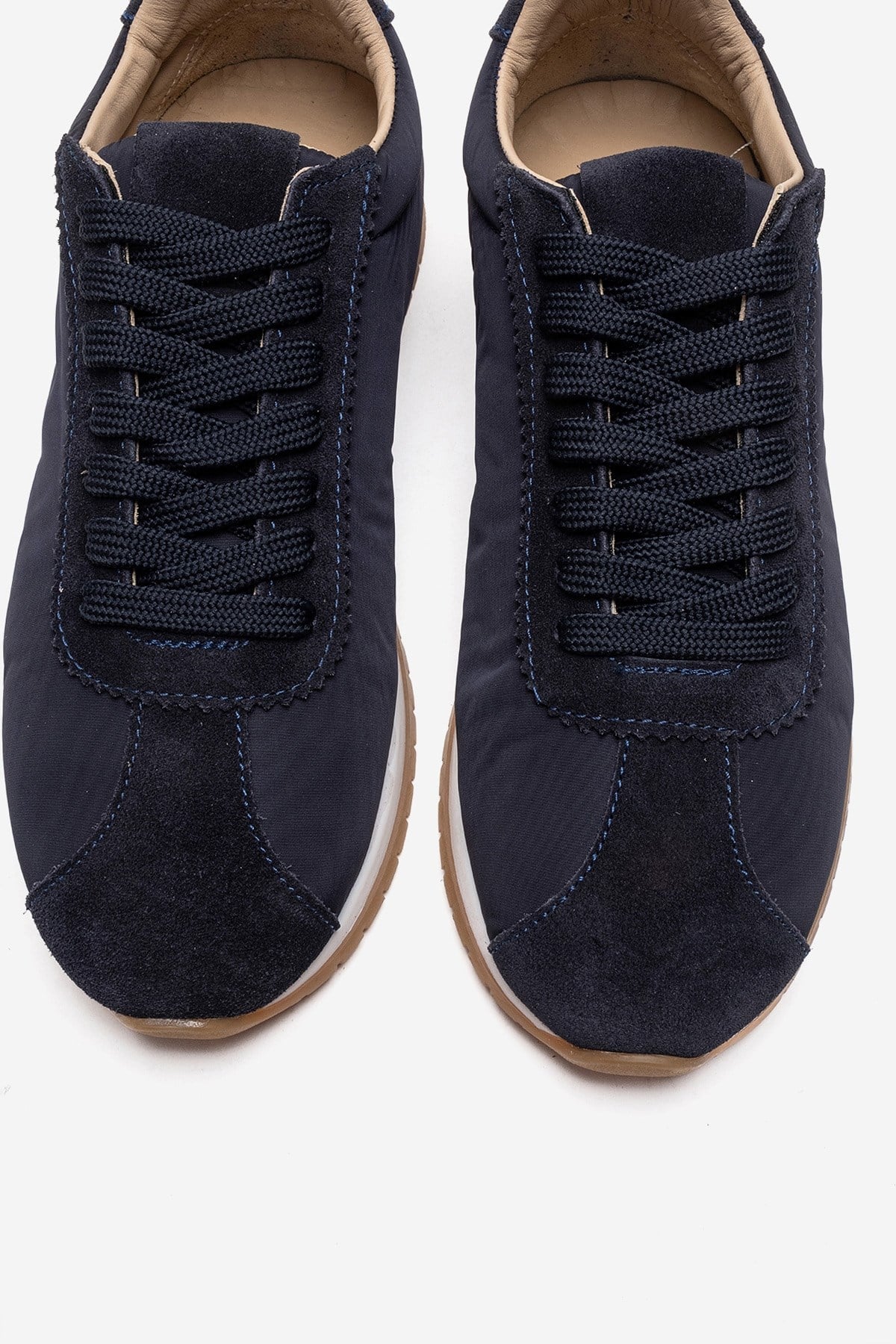 UNICA - Navy Genuine Leather Sneaker – side view showing leather, suede, Vowalisse