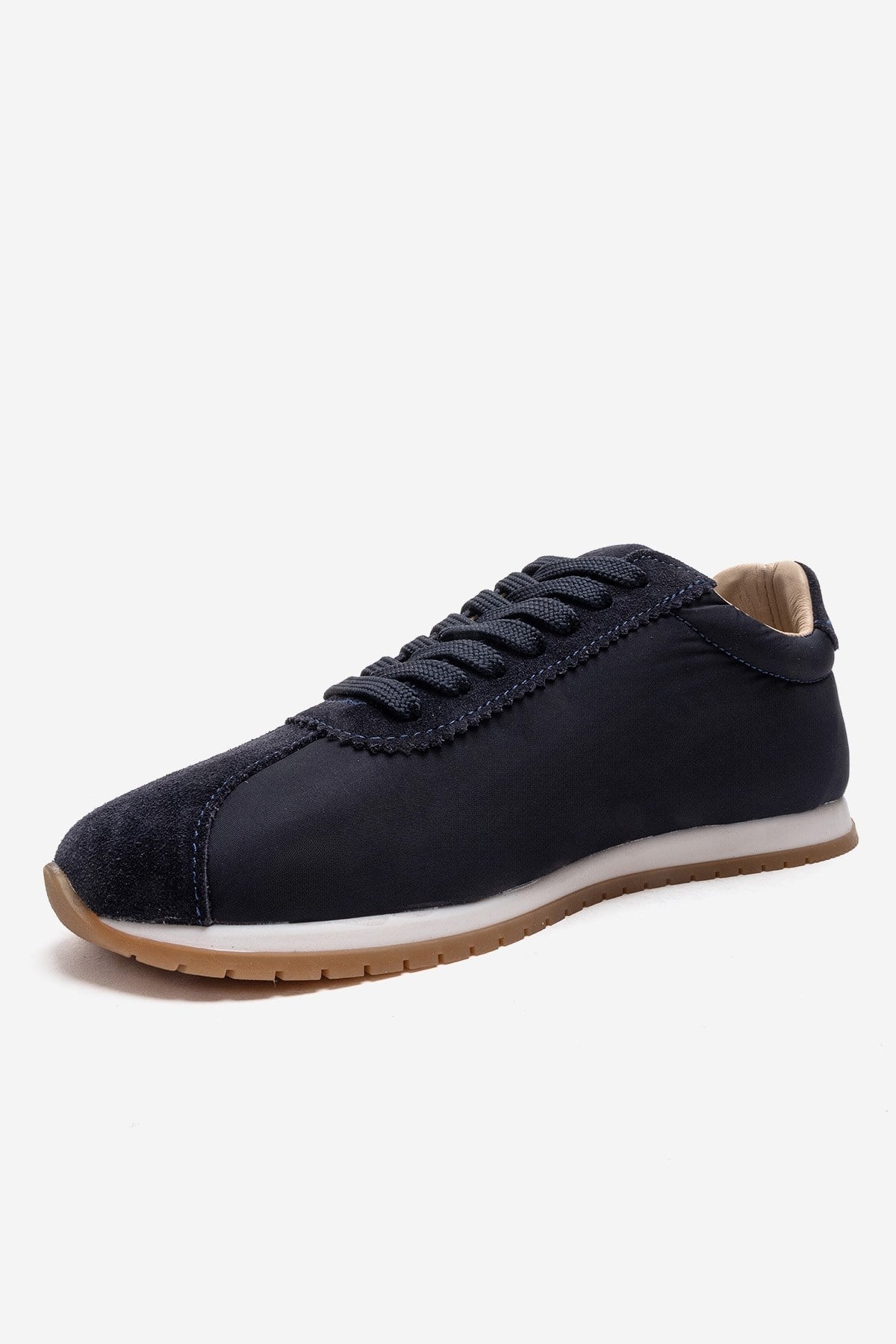 UNICA - Navy Genuine Leather Sneaker – top view showing leather, suede, Vowalisse