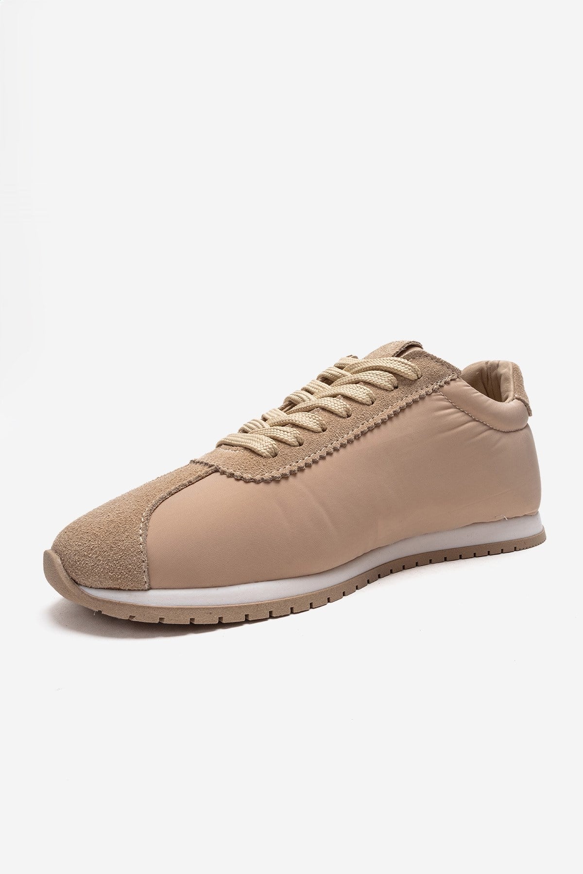 UNICA - Beige Genuine Leather Sneaker – top view showing leather, suede, Vowalisse