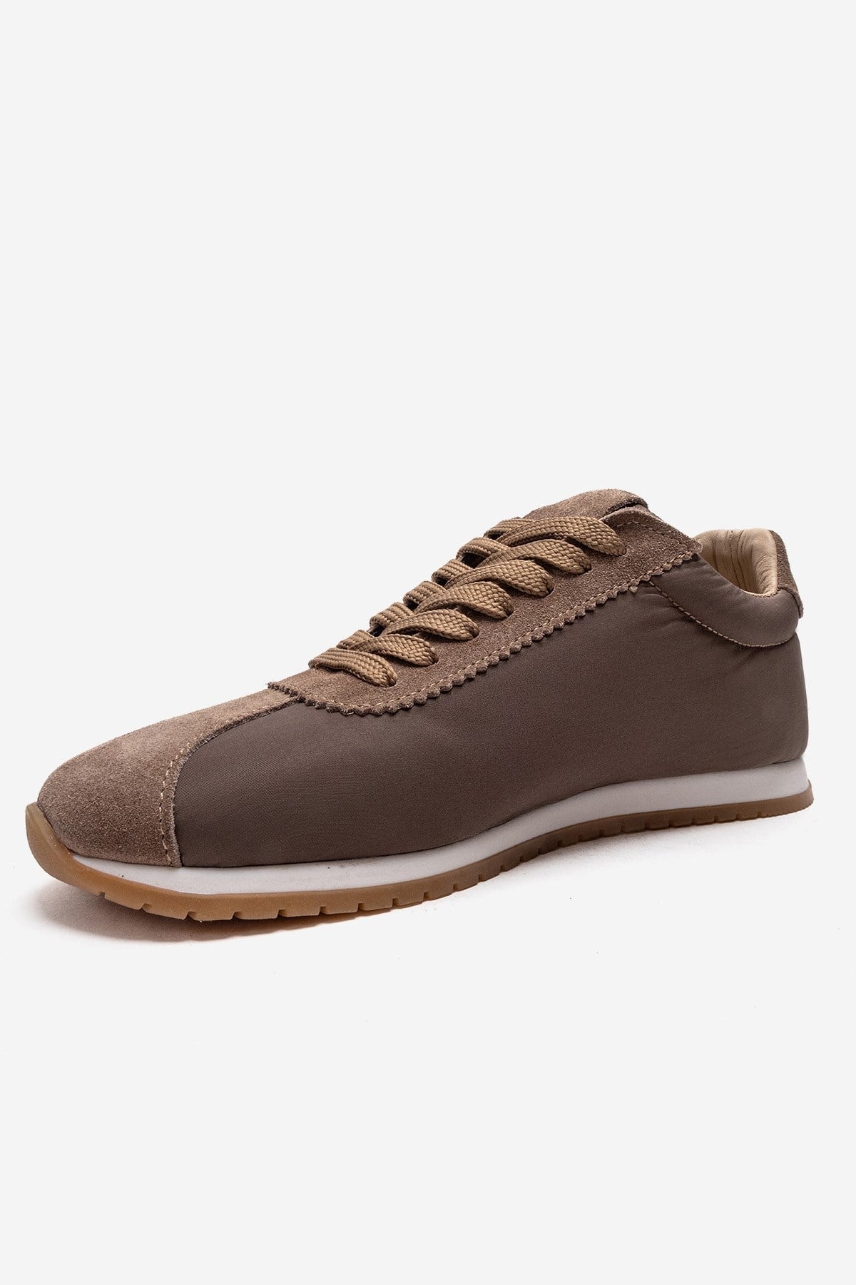 UNICA - Taupe Genuine Leather Sneaker – top view showing leather, suede, Vowalisse