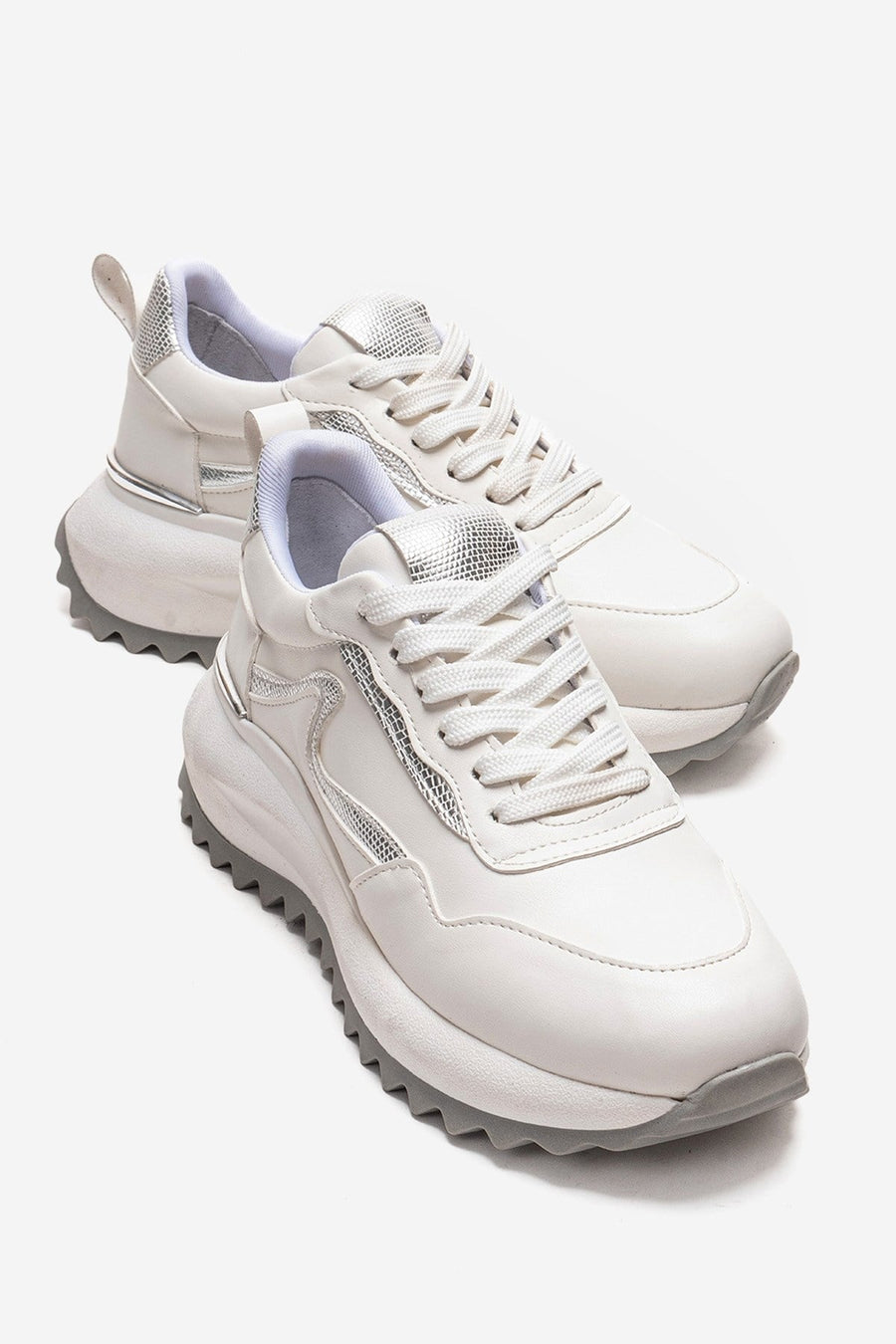 WHISPER - White Leather-Look Chunky Platform Everyday Sneaker