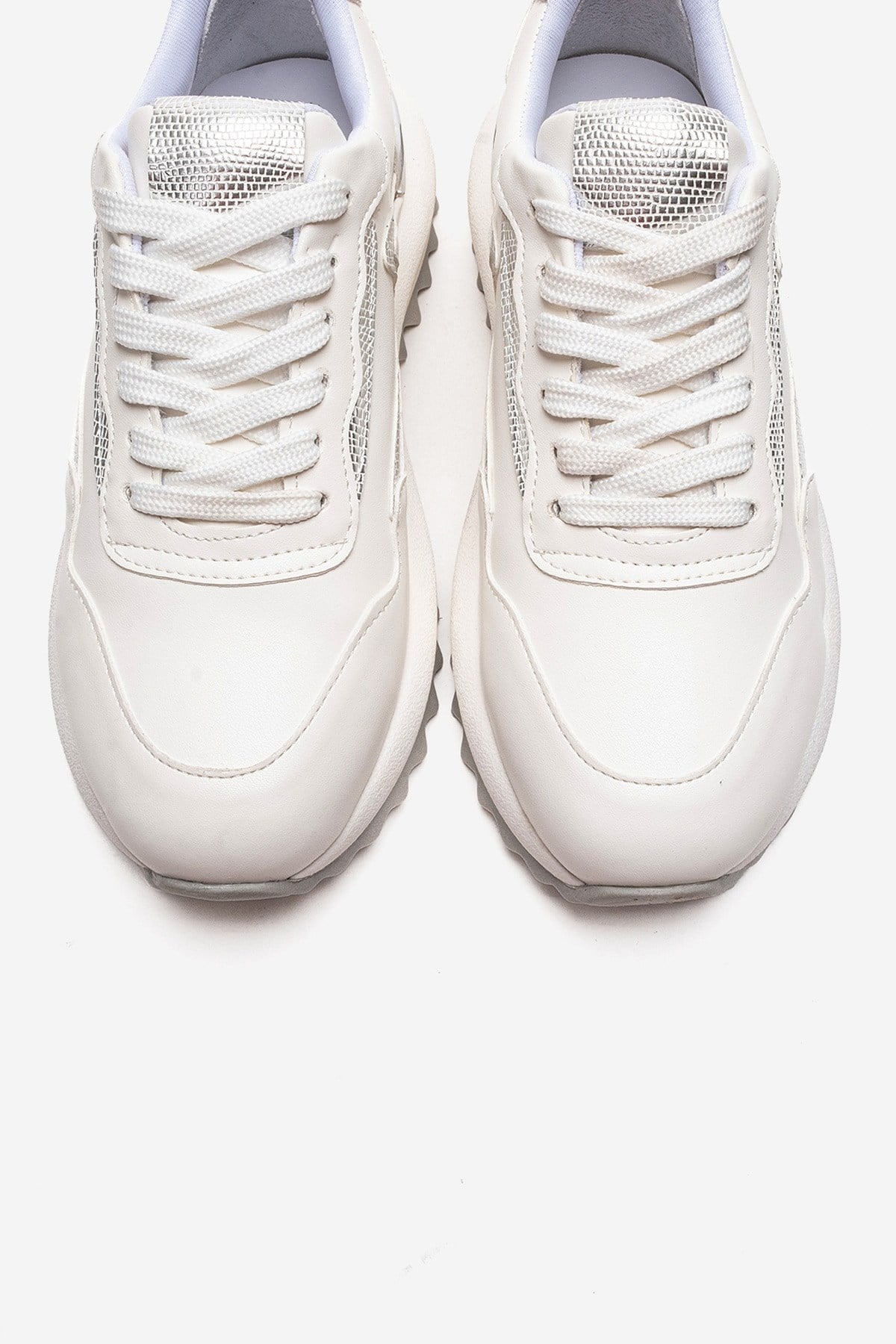 WHISPER - White Leather-Look Chunky Platform Everyday Sneaker – side view showing leather, white, Vowalisse