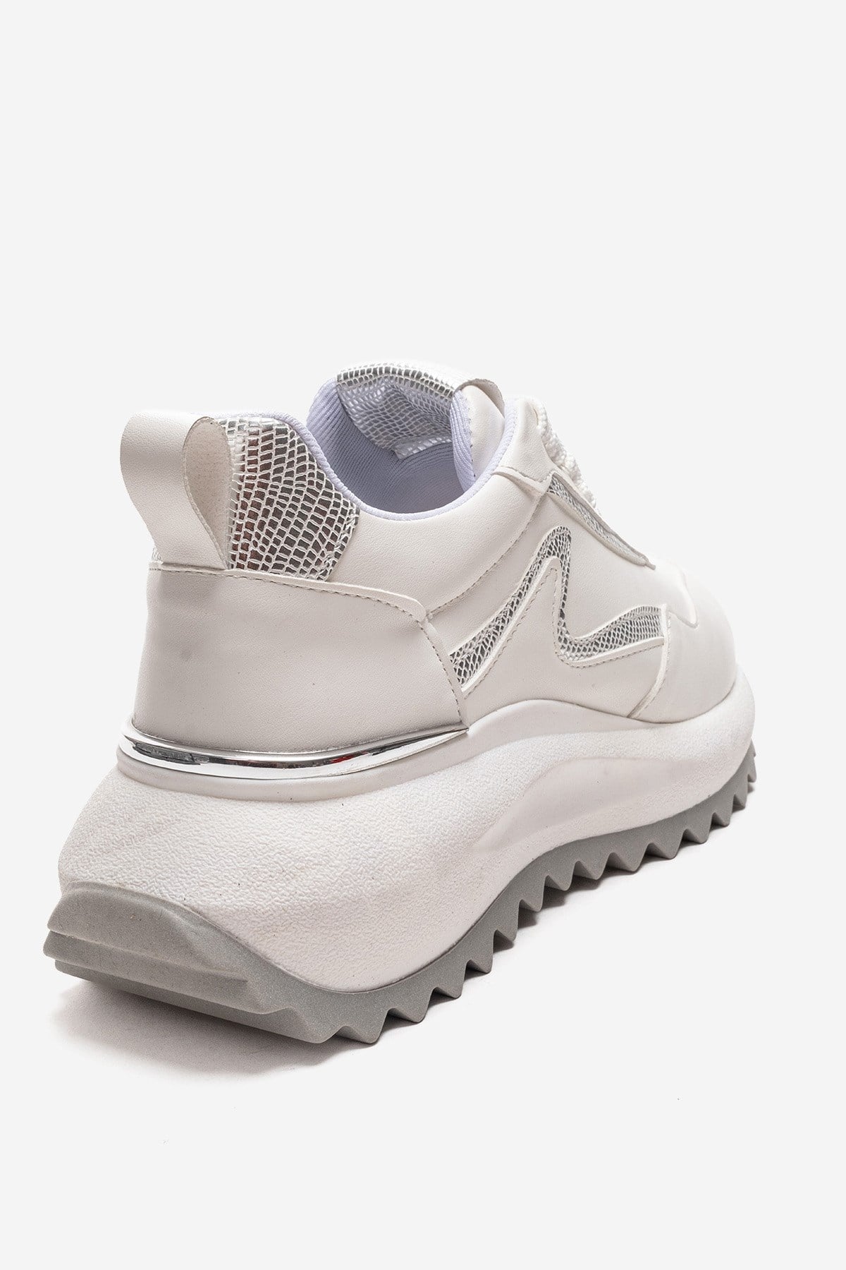 WHISPER - White Leather-Look Chunky Platform Everyday Sneaker – back view showing leather, white, Vowalisse