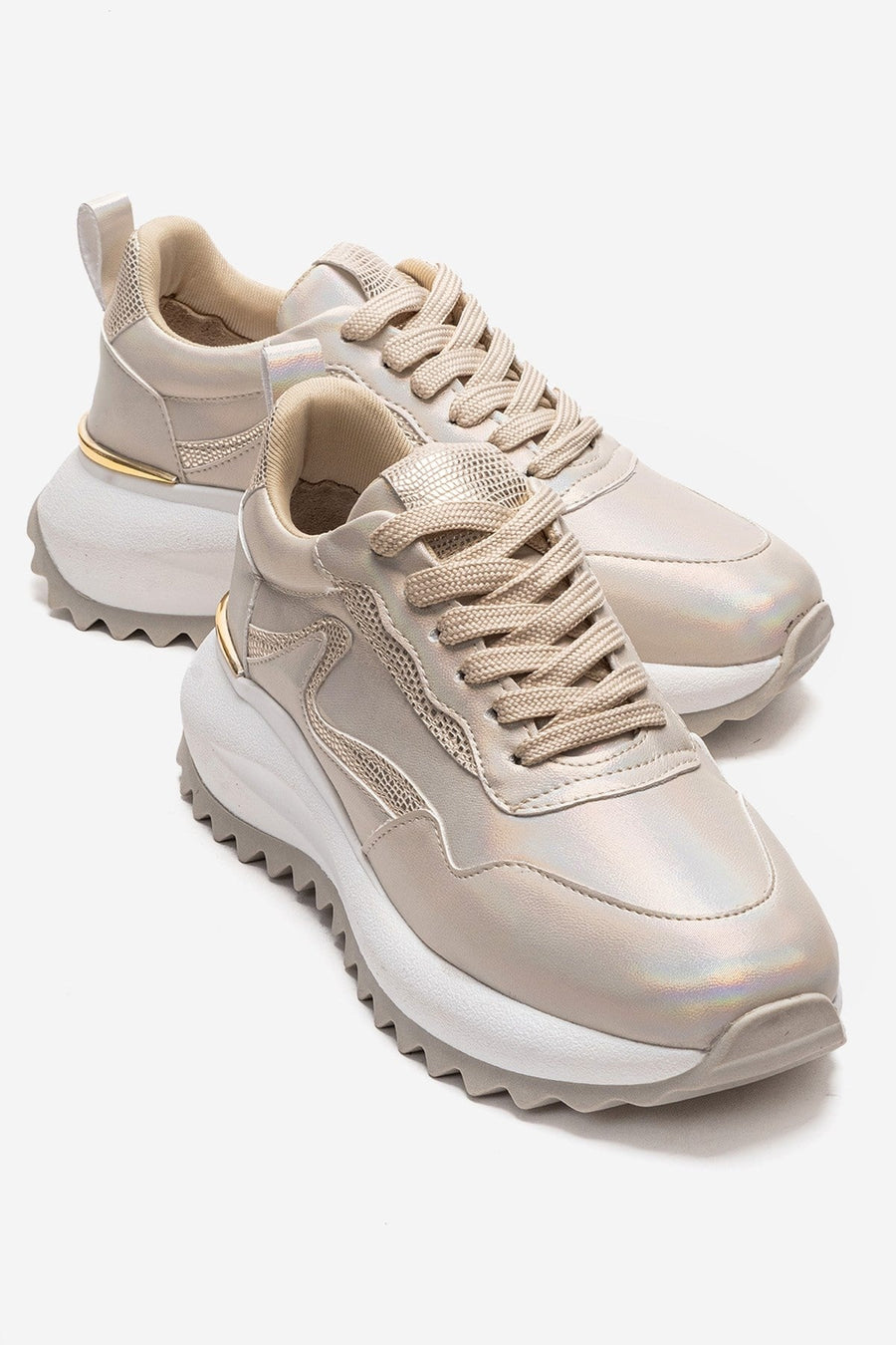 WHISPER - Beige Glitter Chunky Platform Everyday Sneaker
