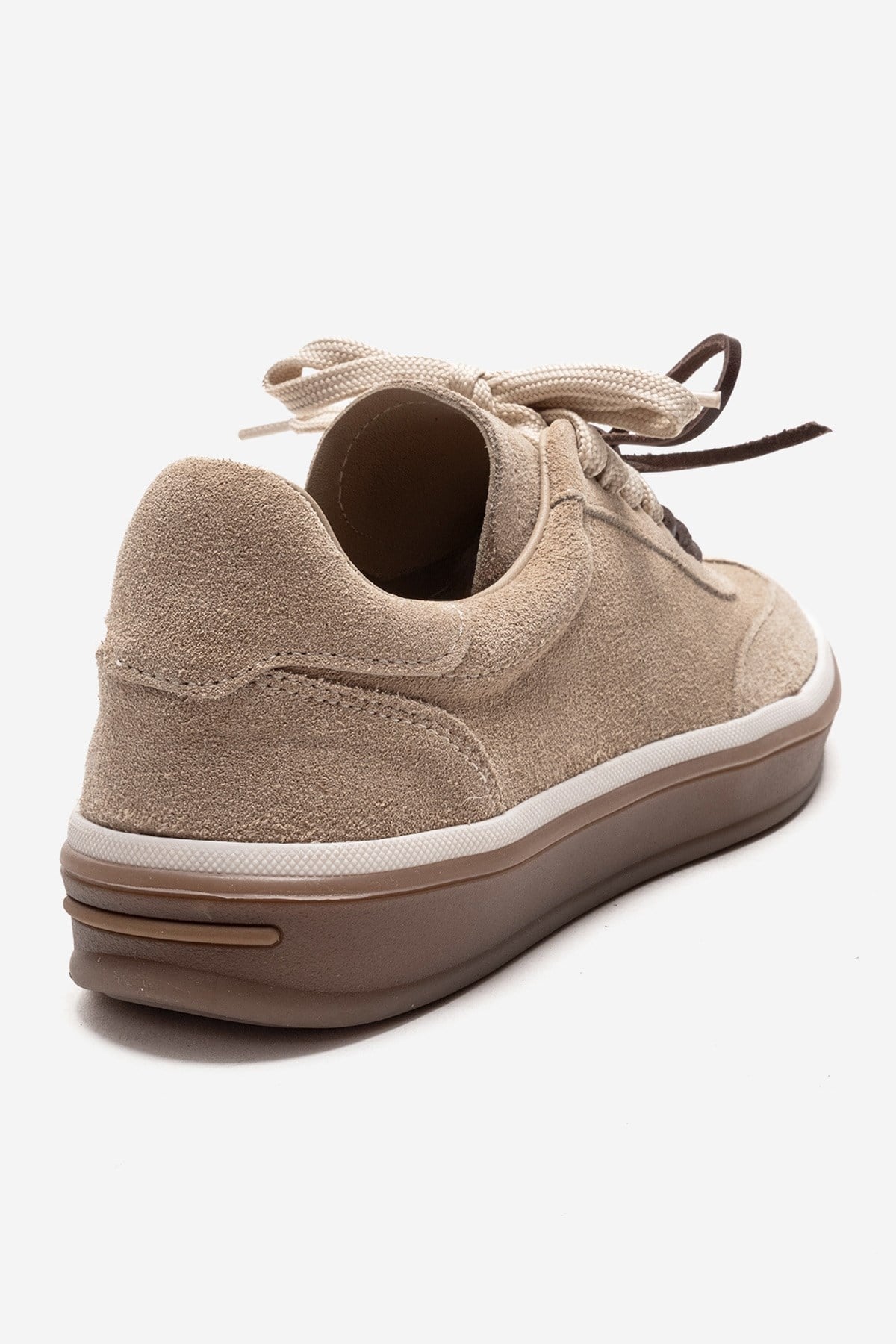 MELLE - Beige Genuine Suede Leather Casual Sneaker – back view showing leather, suede, Vowalisse