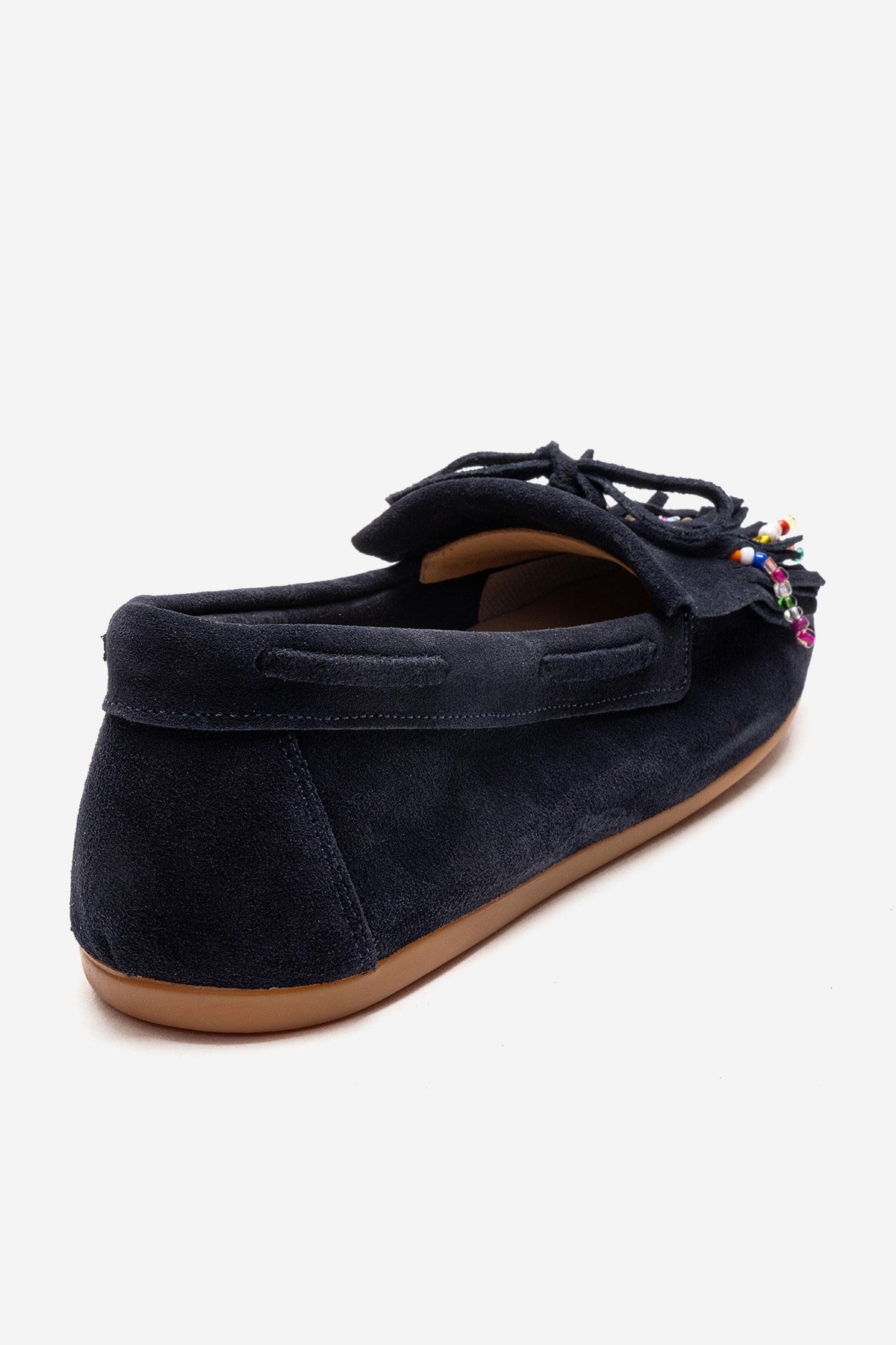 Evelyn - Navy Genuine Leather Loafer – back view showing leather, suede, Vowalisse