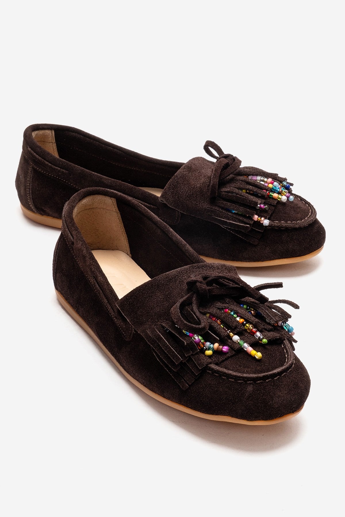 Evelyn - Brown Genuine Leather Suede Loafer – front three-quarter view showing leather, suede, Vowalisse