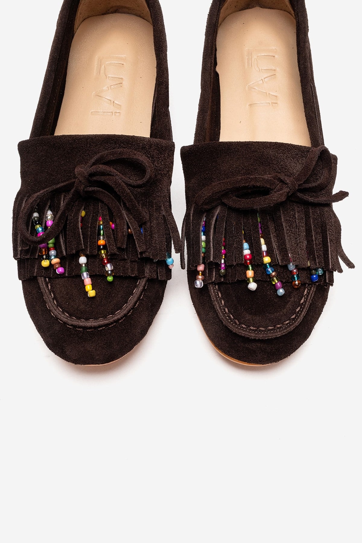 Evelyn - Brown Genuine Leather Suede Loafer – side view showing leather, suede, Vowalisse