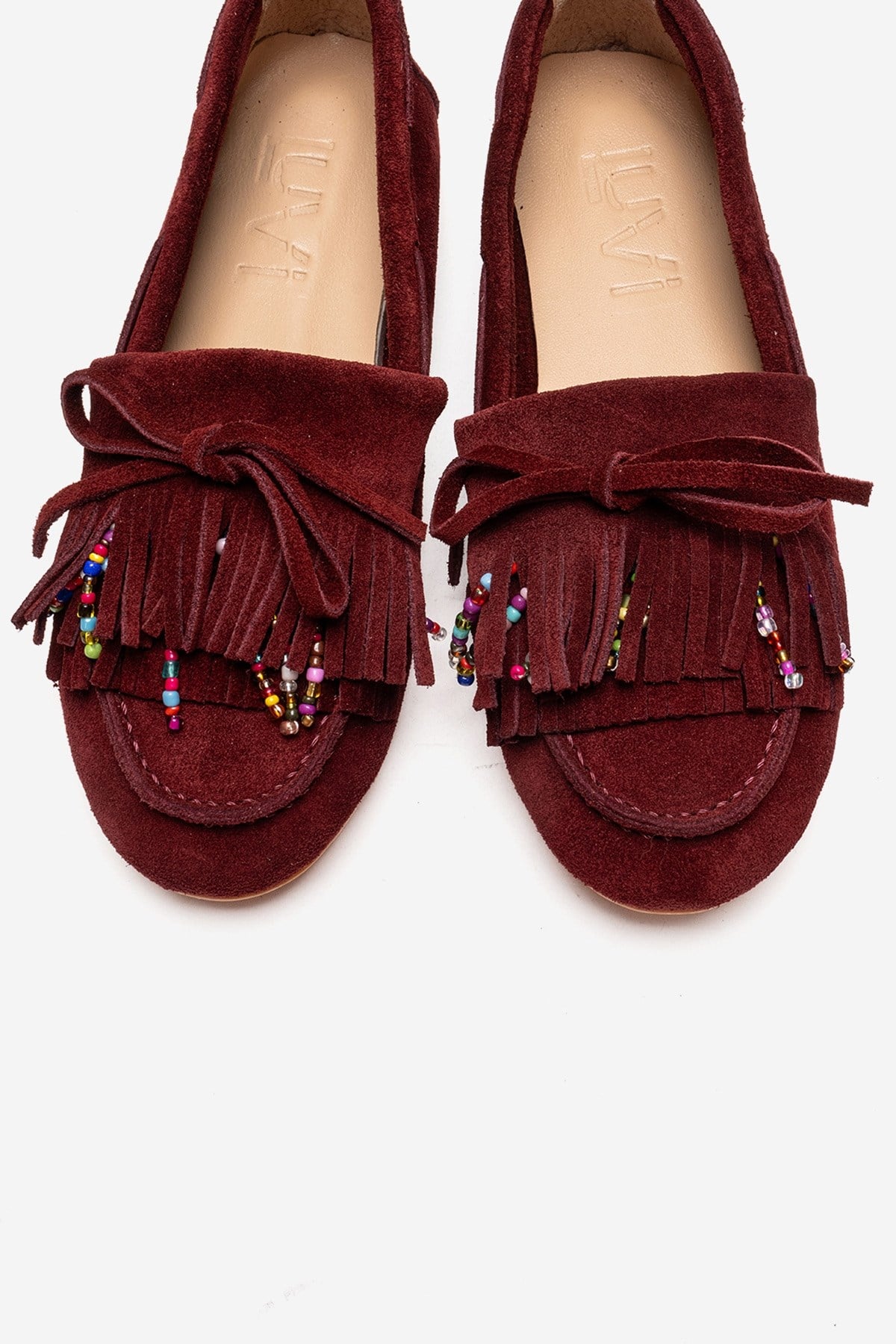 Evelyn - Burgundy Genuine Leather Suede Loafer – side view showing leather, suede, Vowalisse