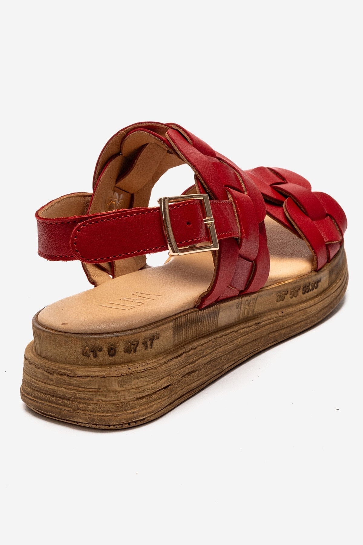 ELVORO - Red Genuine Leather Sandal – back view showing leather, red, Vowalisse
