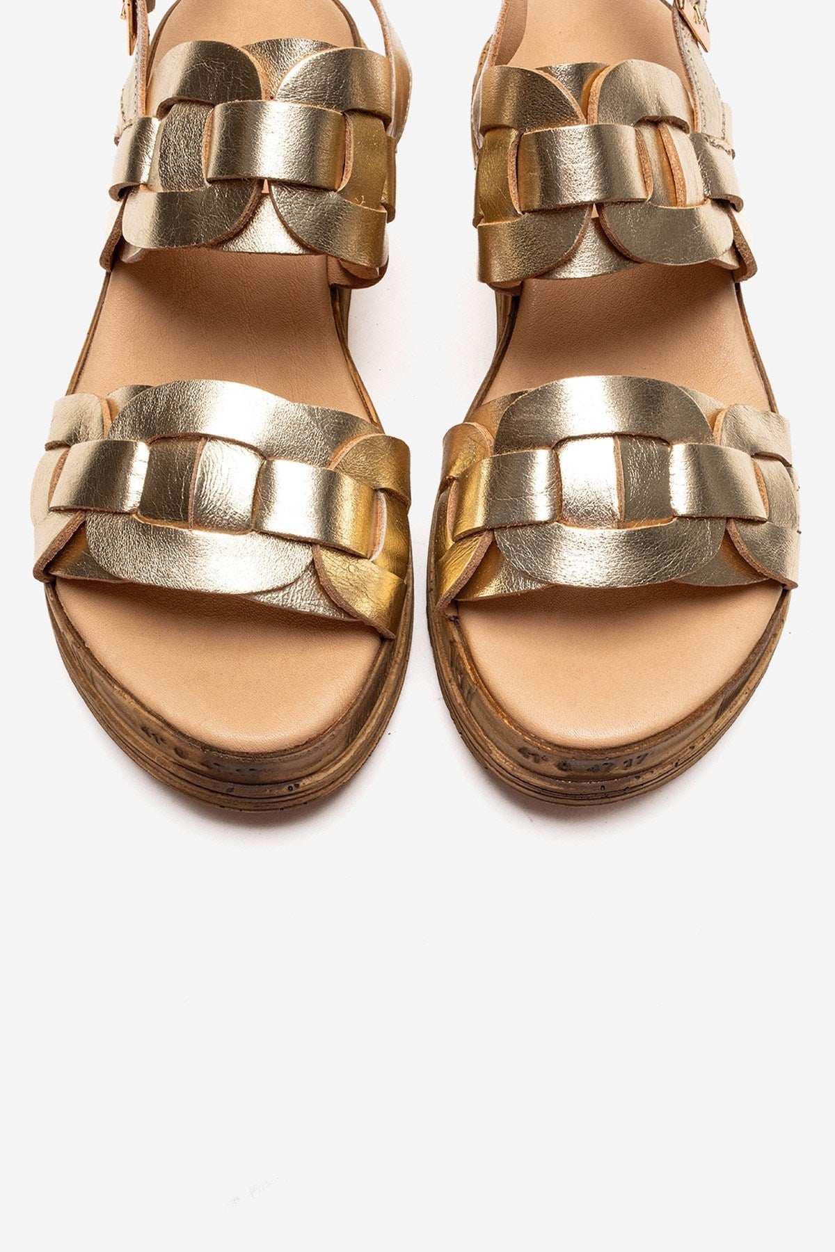 ELVORO - Gold Genuine Leather Sandal – side view showing leather, metallic, gold, Vowalisse
