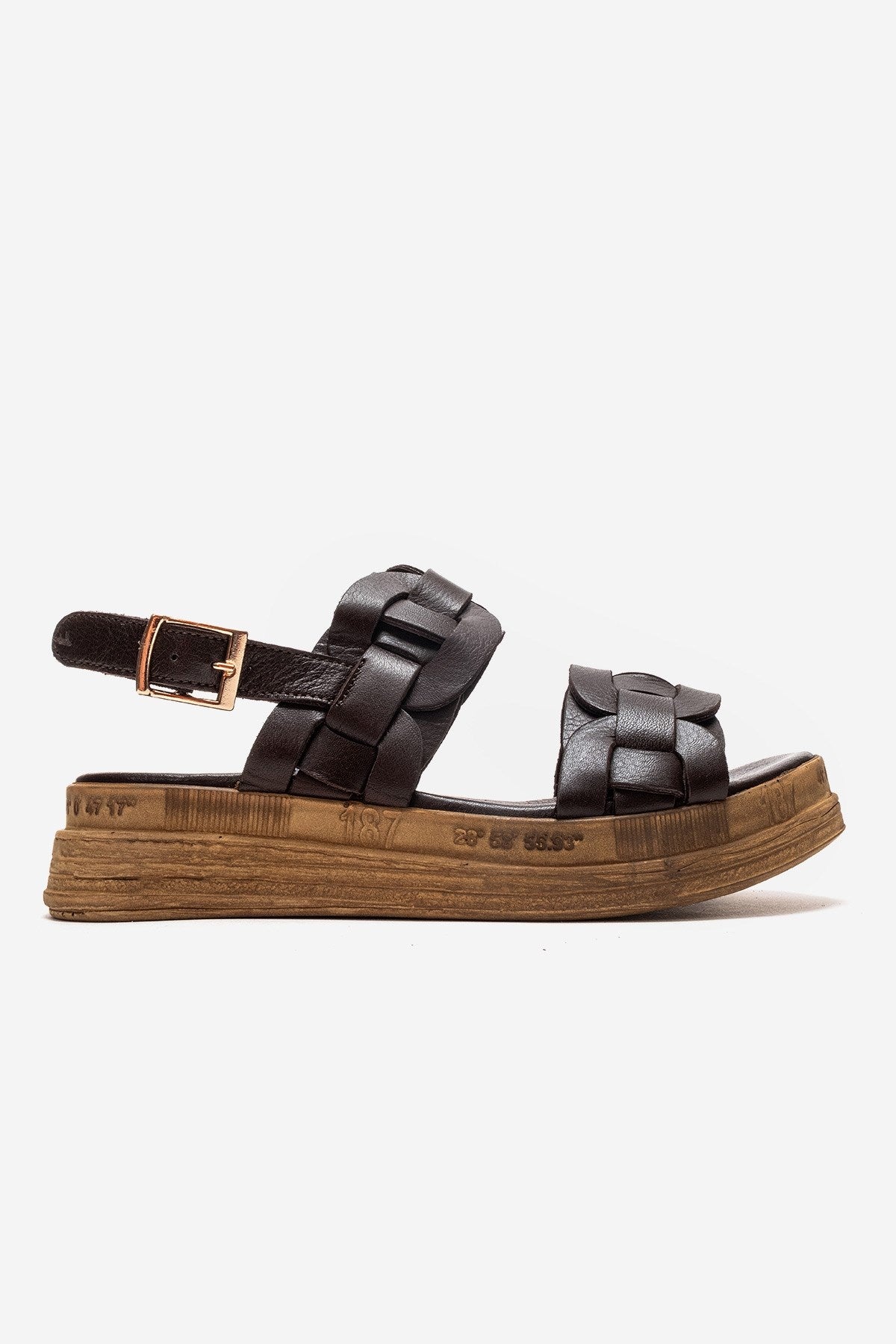 ELVORO - Brown Genuine Leather Sandal – heel view showing leather, Vowalisse