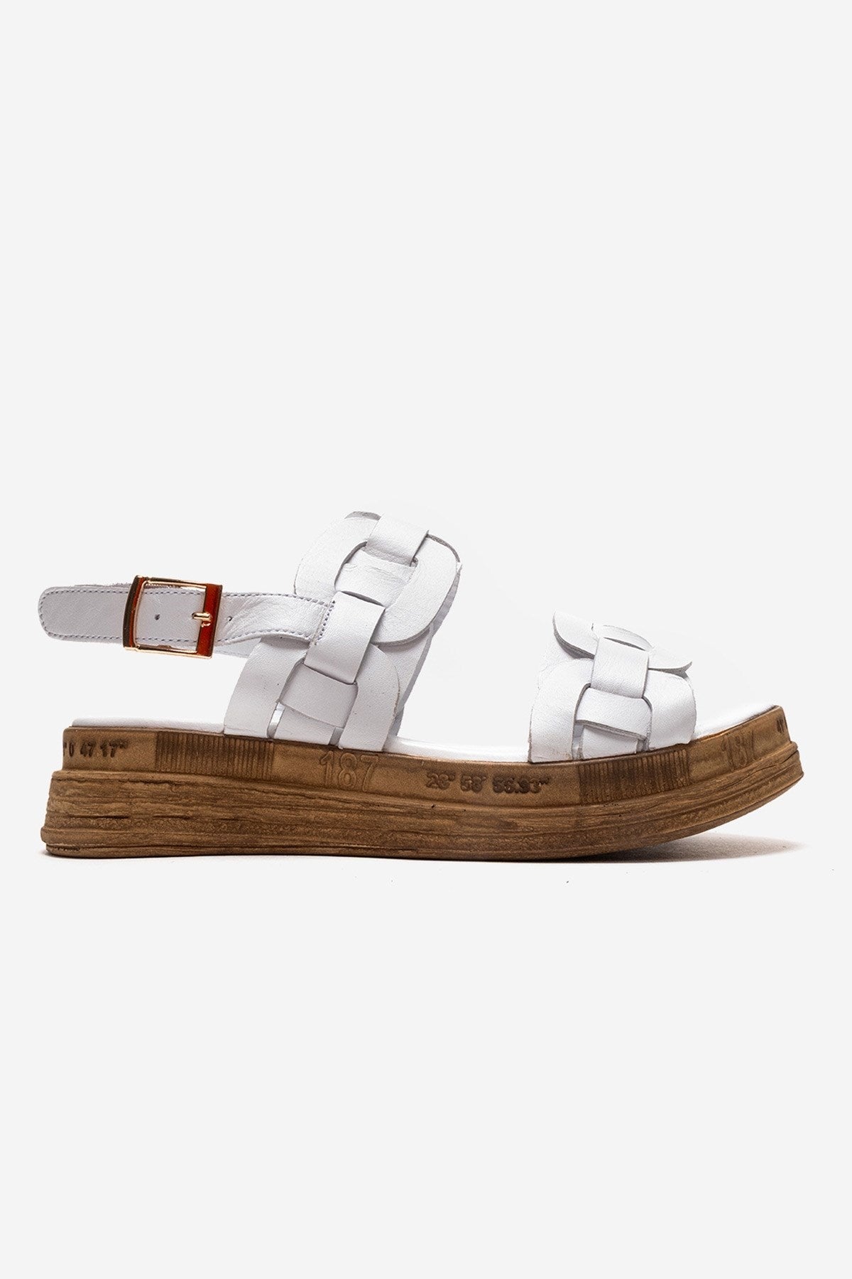 ELVORO - White Genuine Leather Sandal – heel view showing leather, white, Vowalisse