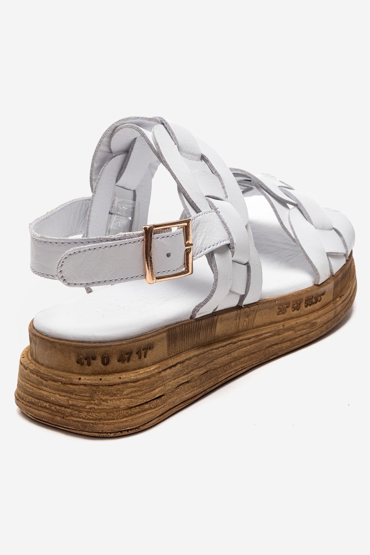 ELVORO - White Genuine Leather Sandal – back view showing leather, white, Vowalisse