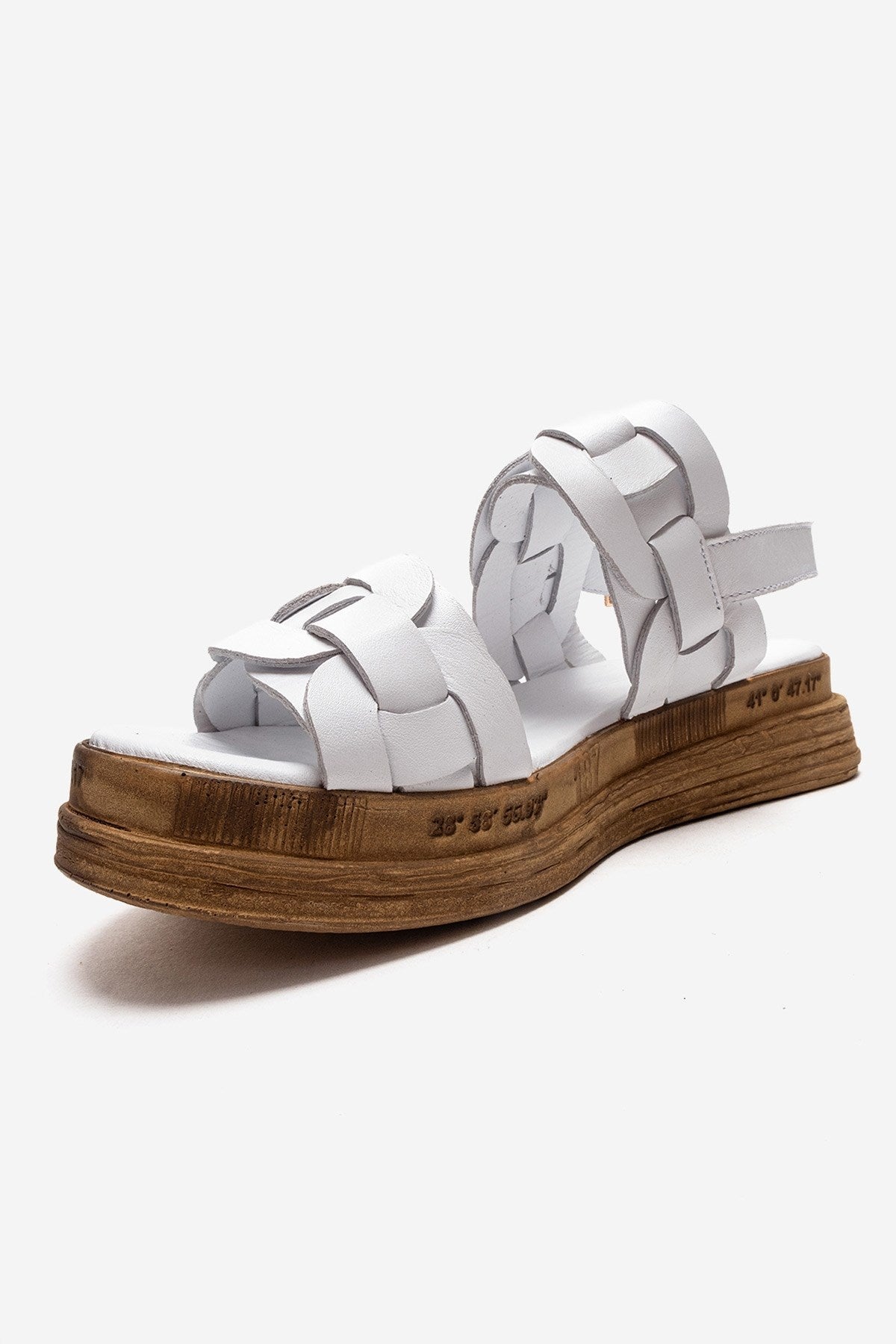 ELVORO - White Genuine Leather Sandal – top view showing leather, white, Vowalisse