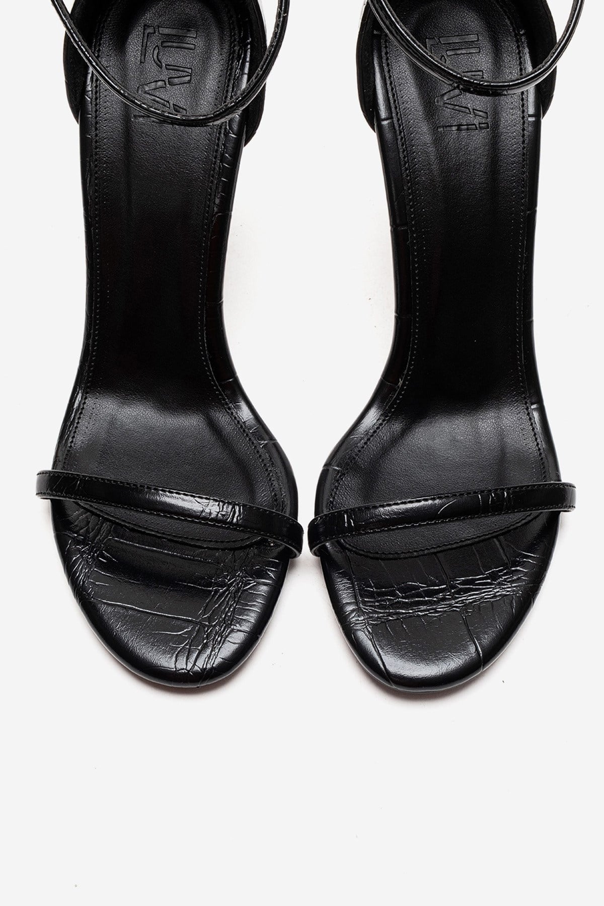 Yelena - Black Patent Thin Strap Stiletto Pump – side view showing leather, black, Vowalisse