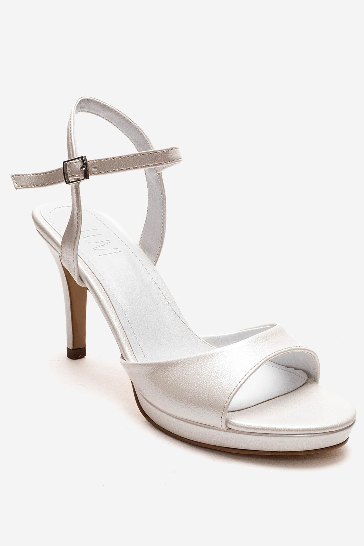 POISE - Off-White Stiletto Pump – detail view showing leather, white, Vowalisse