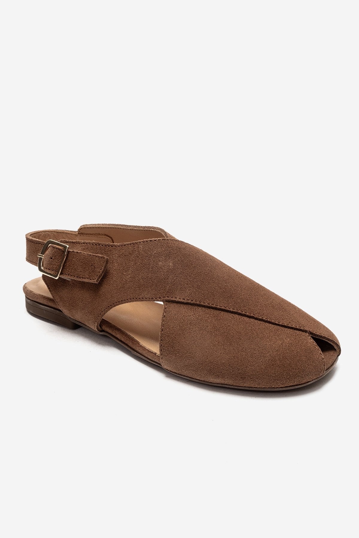 Monaro - Taupe Genuine Leather Sandal – detail view showing leather, suede, Vowalisse