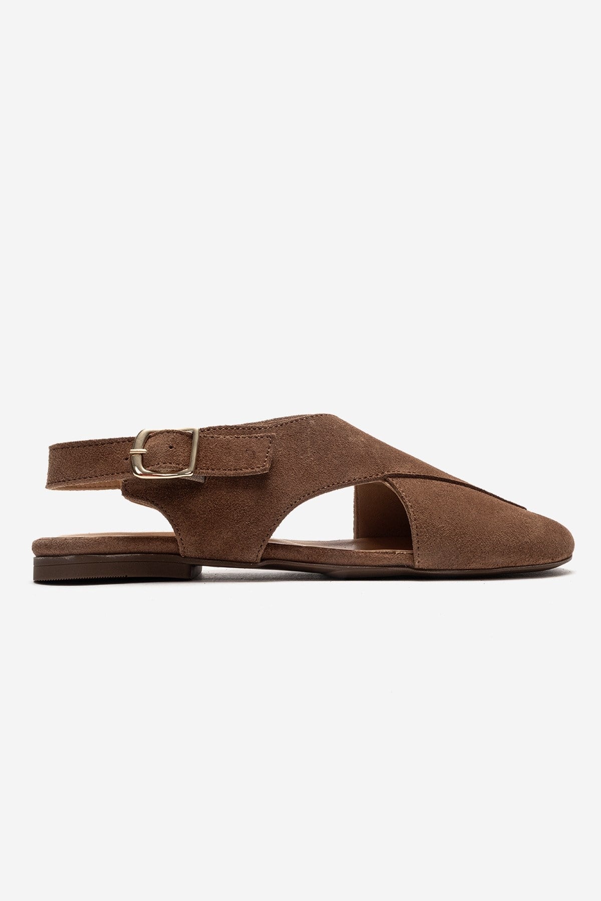 Monaro - Taupe Genuine Leather Sandal – heel view showing leather, suede, Vowalisse