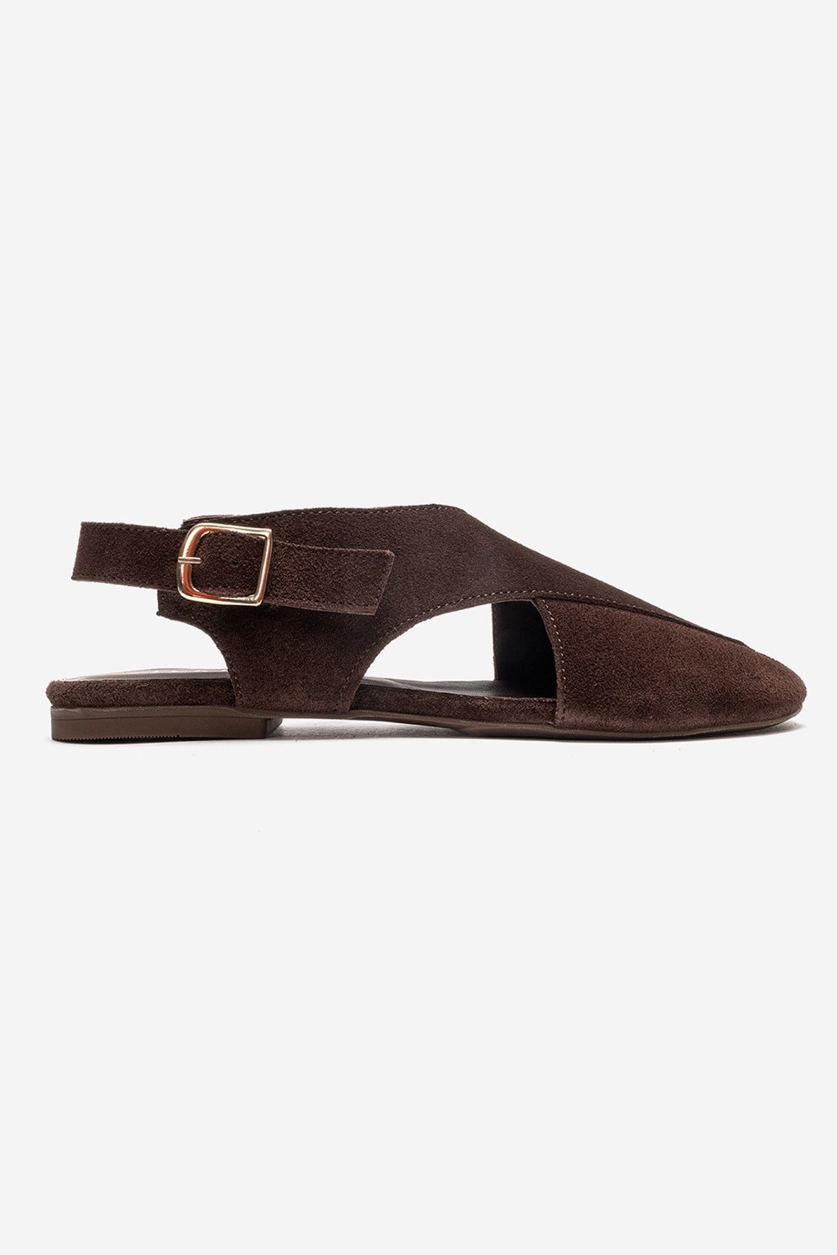 Monaro - Brown Genuine Leather Sandal – heel view showing leather, suede, Vowalisse
