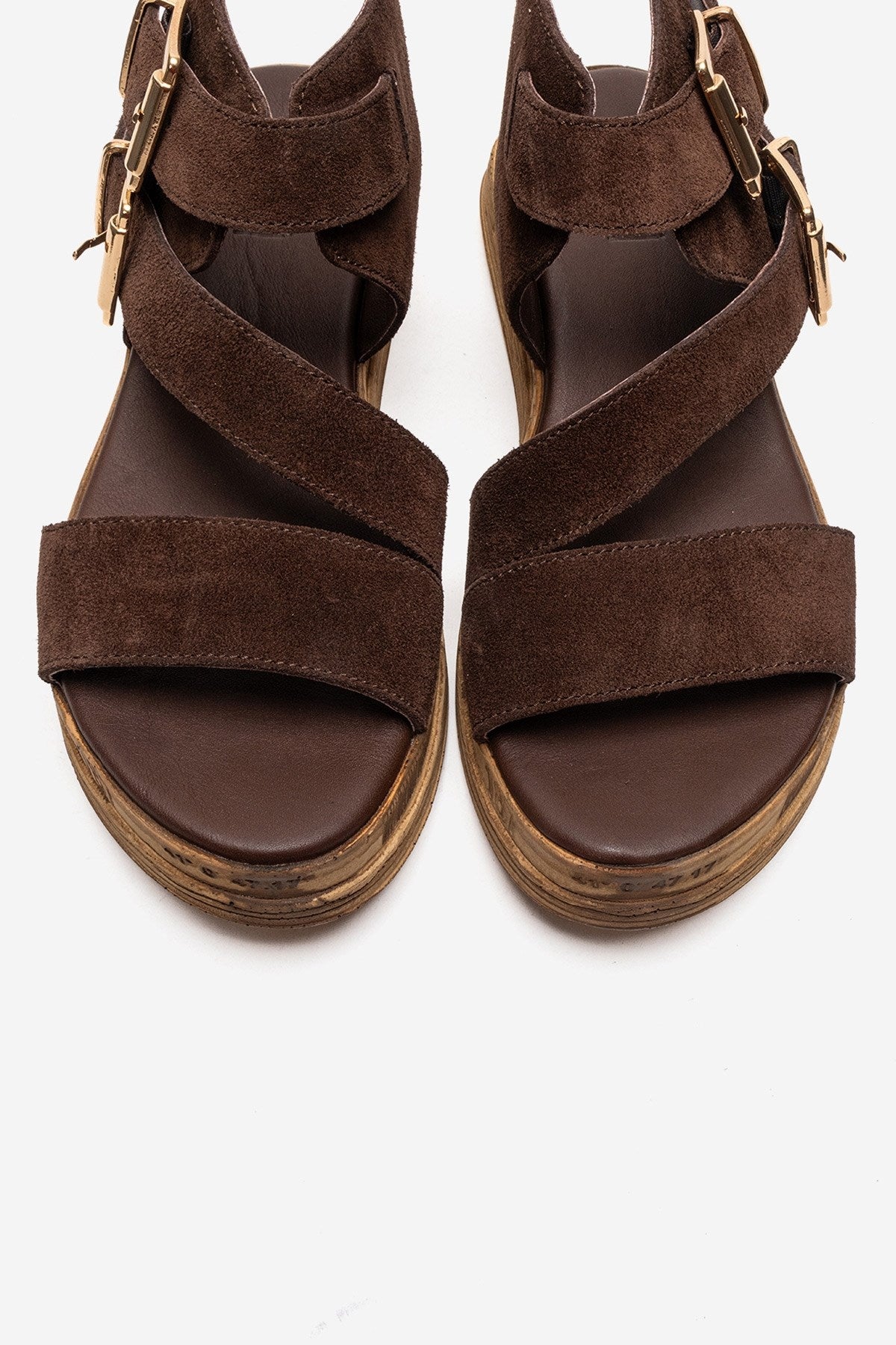 LORENTIS - Brown Genuine Leather Double Buckle Sandal – side view showing leather, suede, Vowalisse
