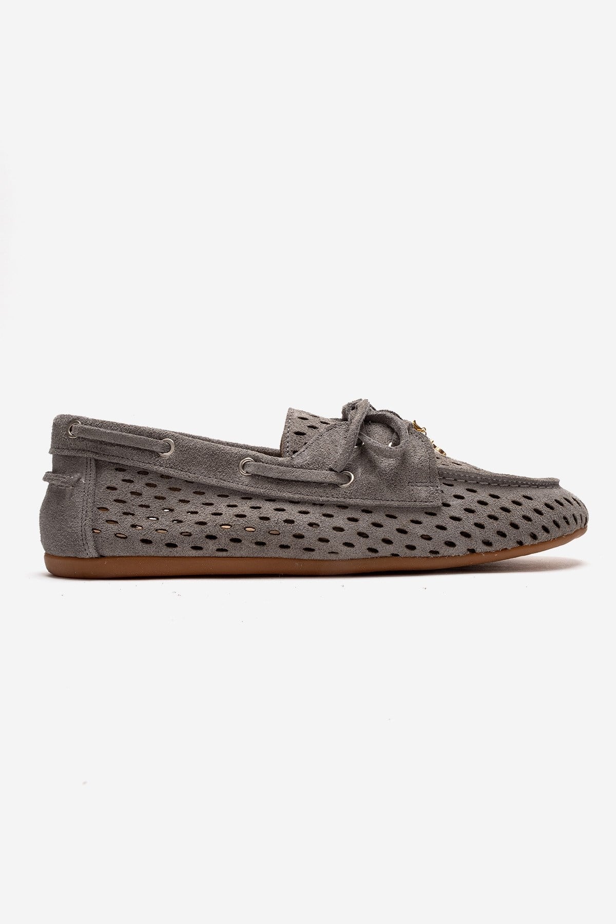 Stevo - Gray Genuine Leather Lace-Up Loafer – heel view showing lace, leather, suede, Vowalisse