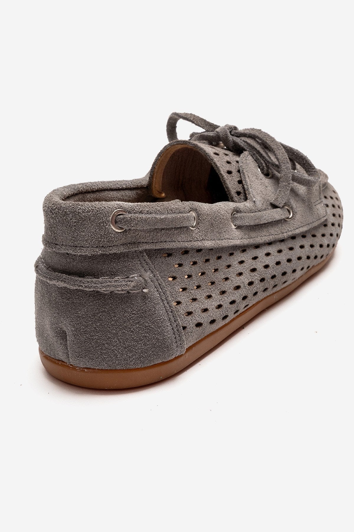 Stevo - Gray Genuine Leather Lace-Up Loafer – back view showing lace, leather, suede, Vowalisse