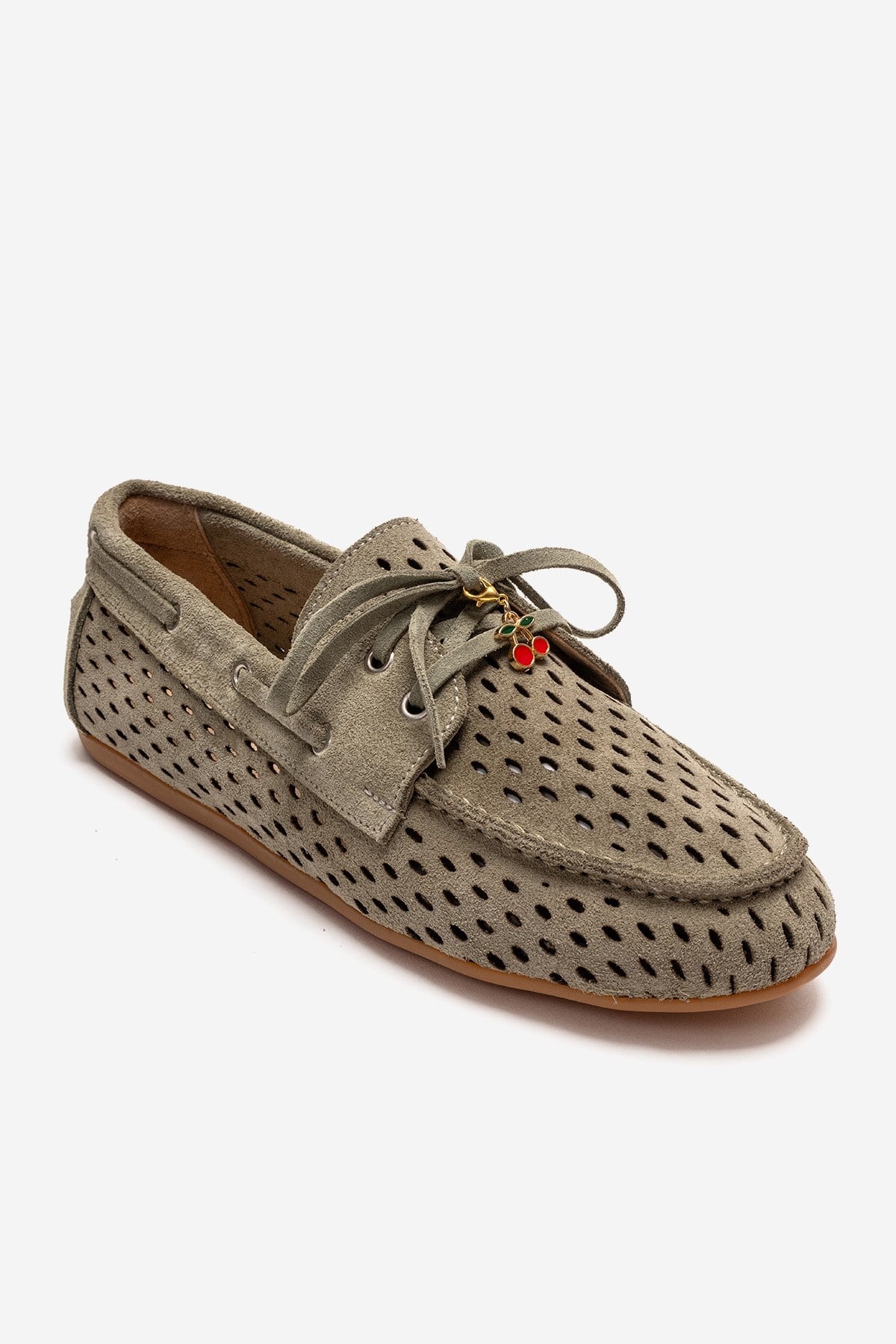 Stevo - Green Genuine Leather Lace-Up Loafer – detail view showing lace, leather, suede, Vowalisse