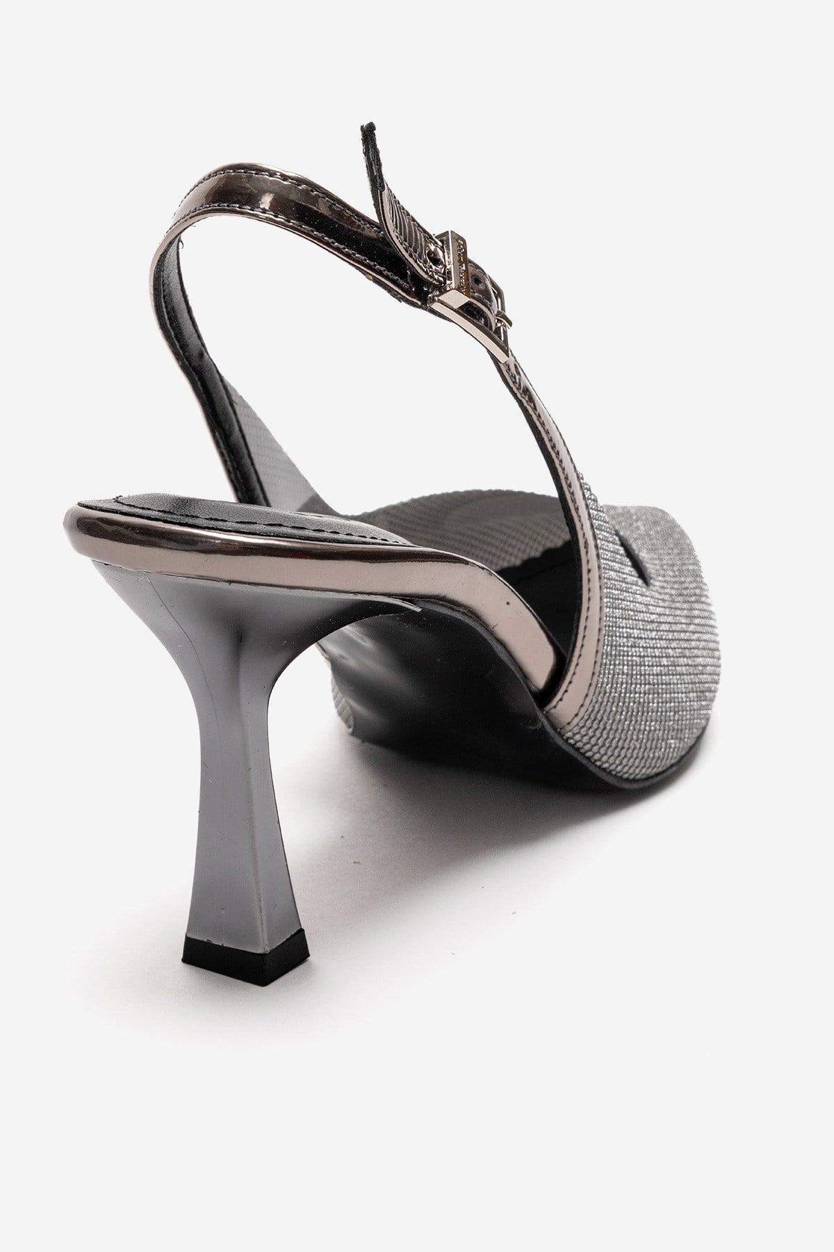 Dorata - Platinum Embellished Stiletto Pump – back view showing leather, glitter, metallic, Vowalisse