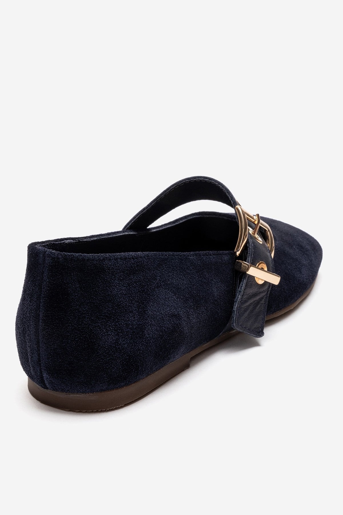 Jonas - Navy Genuine Leather Mary Jane Ballet Flat – back view showing leather, suede, Vowalisse