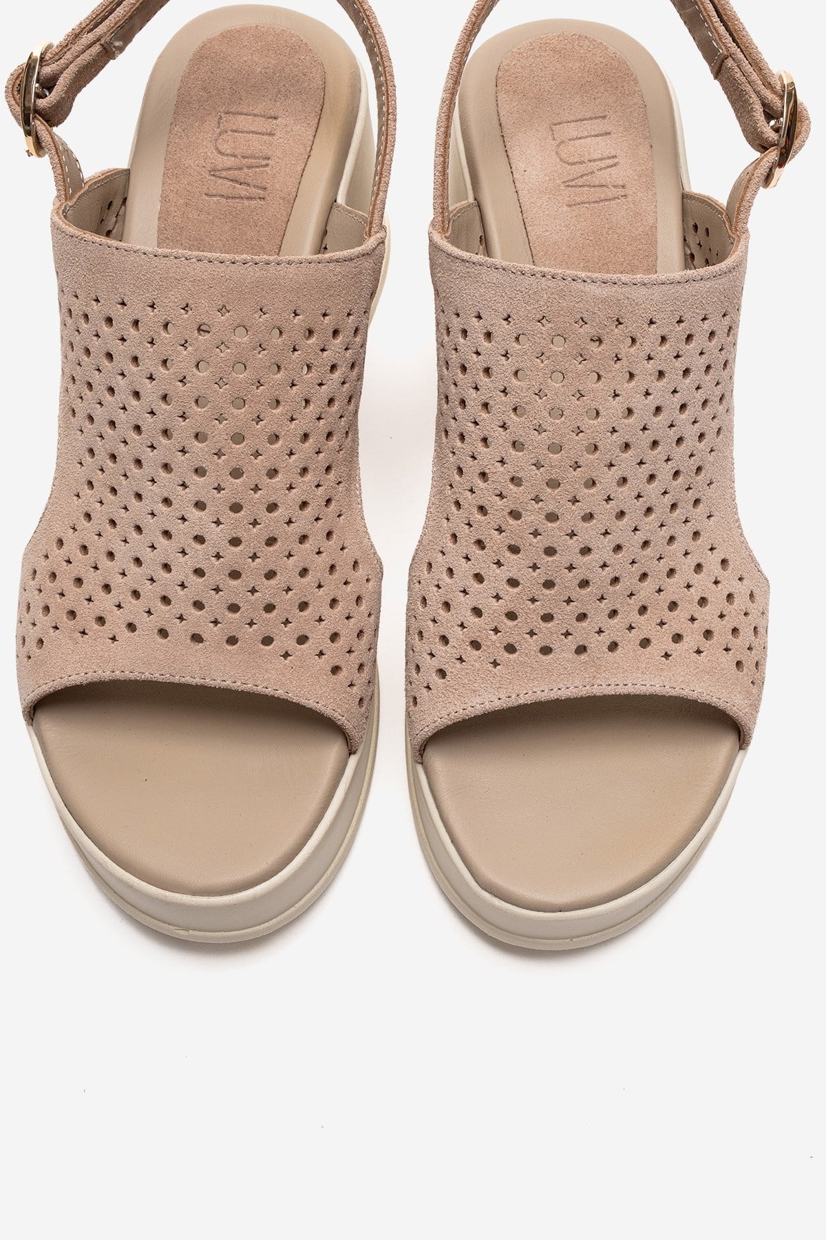 JADIRA - Beige Genuine Leather Platform Sandal – side view showing leather, suede, Vowalisse