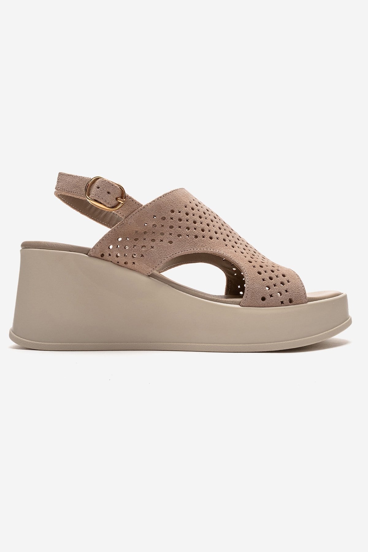 JADIRA - Beige Genuine Leather Platform Sandal – heel view showing leather, suede, Vowalisse