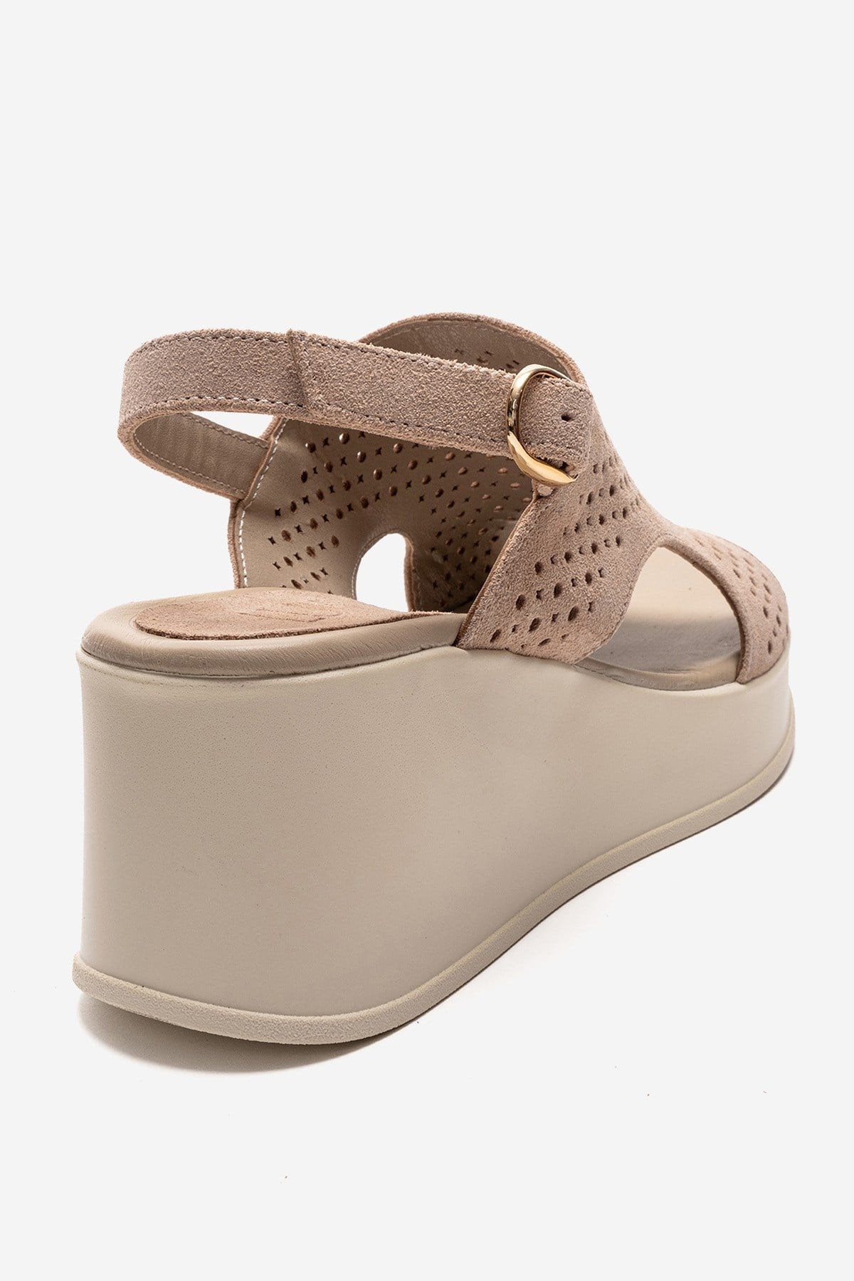 JADIRA - Beige Genuine Leather Platform Sandal – back view showing leather, suede, Vowalisse