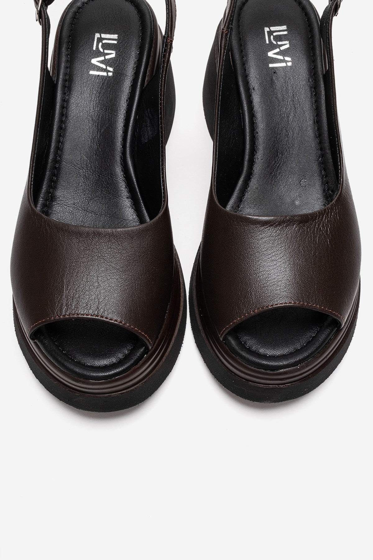LAURE - Brown Genuine Leather Platform Sandal – side view showing leather, Vowalisse