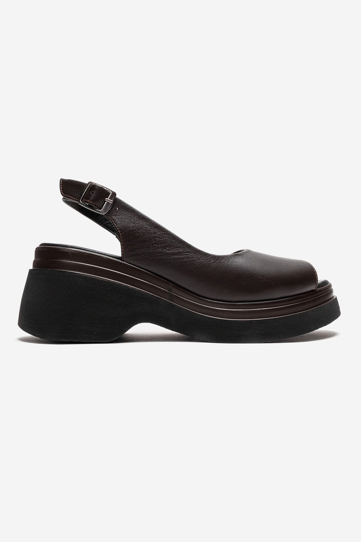 LAURE - Brown Genuine Leather Platform Sandal – heel view showing leather, Vowalisse