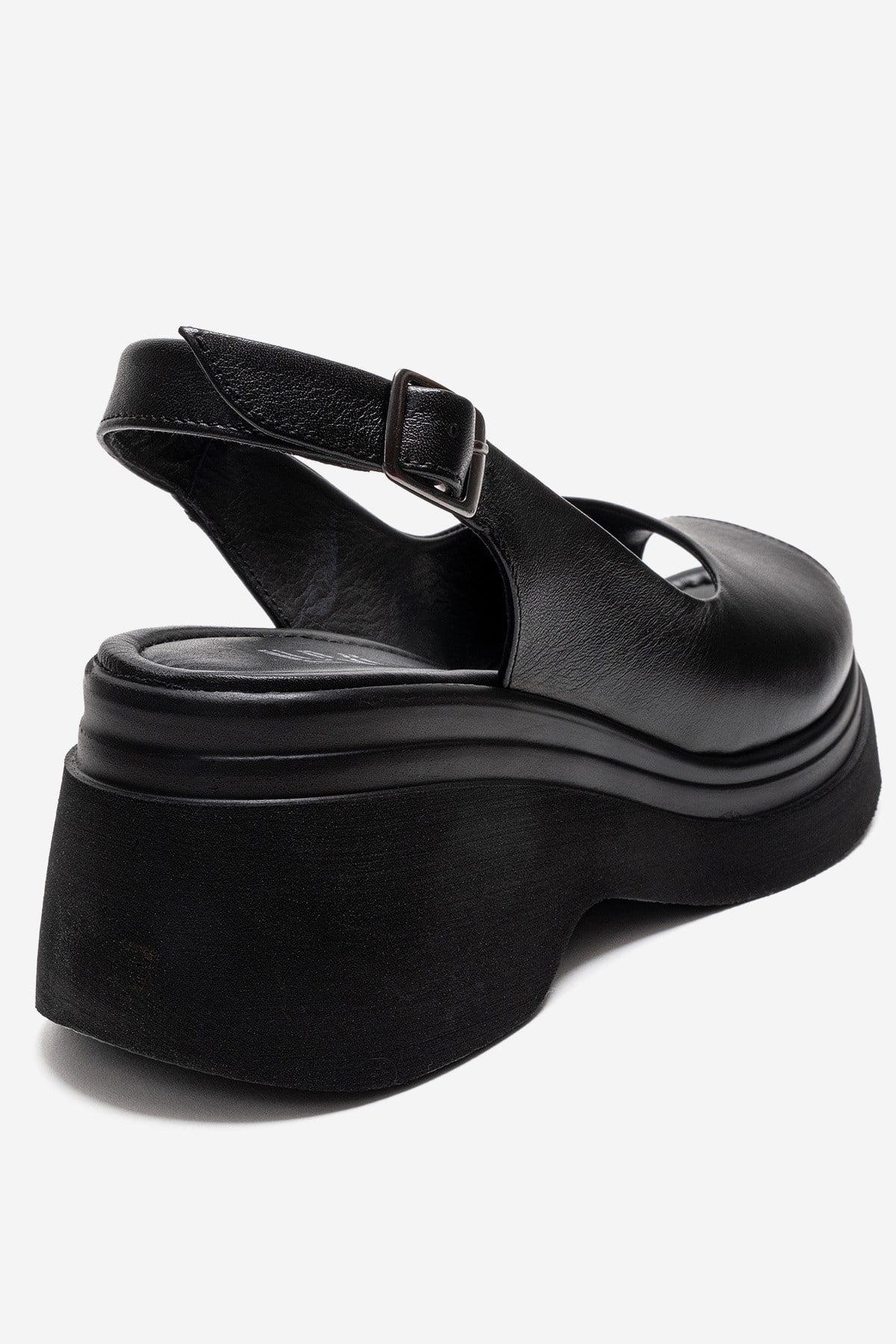 LAURE - Black Genuine Leather Platform Sandal – back view showing leather, black, Vowalisse
