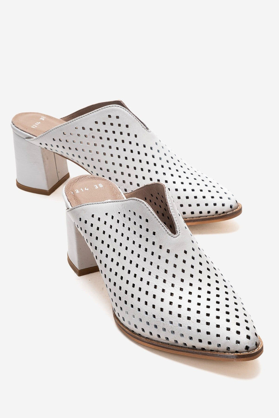 TOEN - White Genuine Leather Block Heel Mule