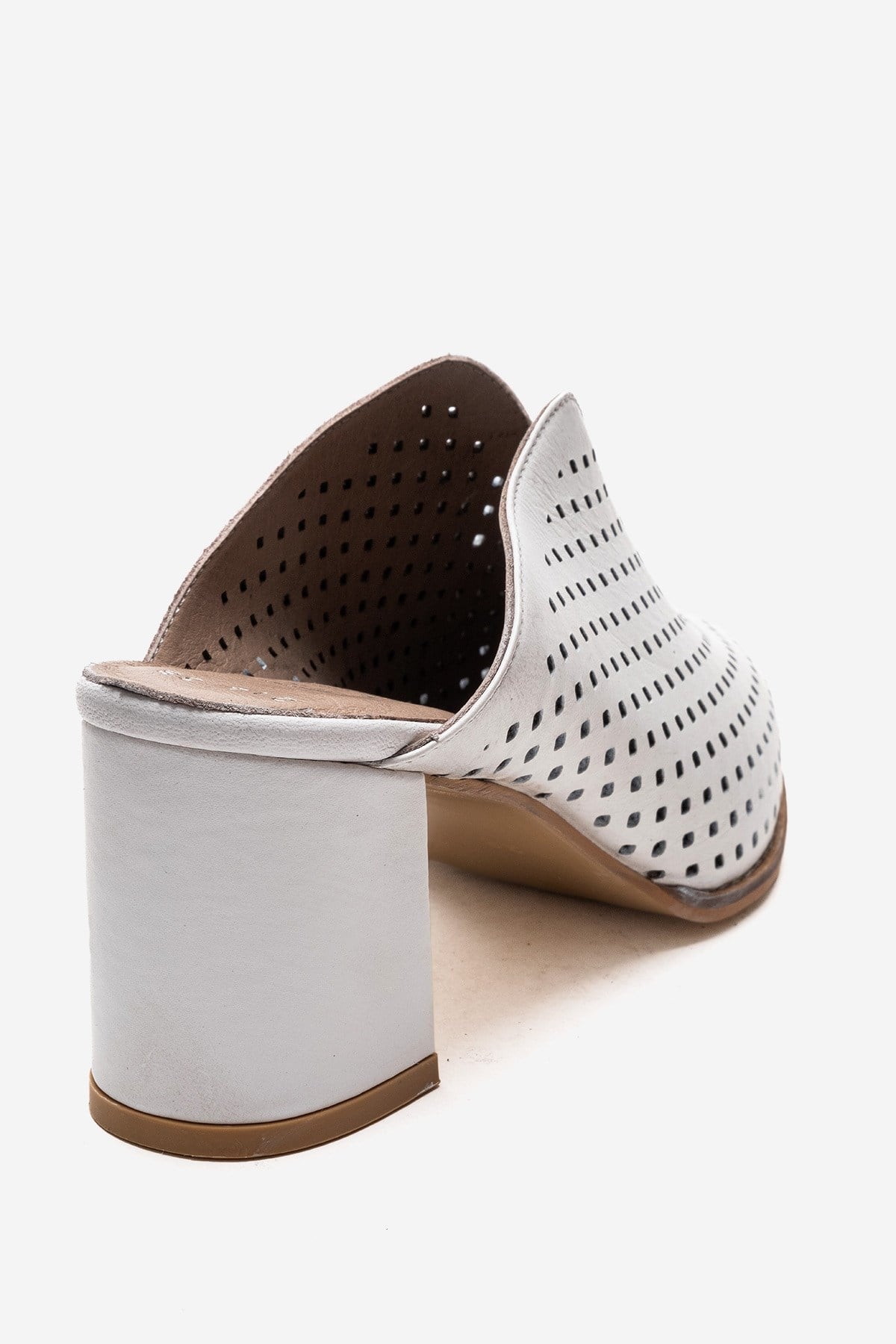 TOEN - White Genuine Leather Block Heel Mule – back view showing leather, white, Vowalisse