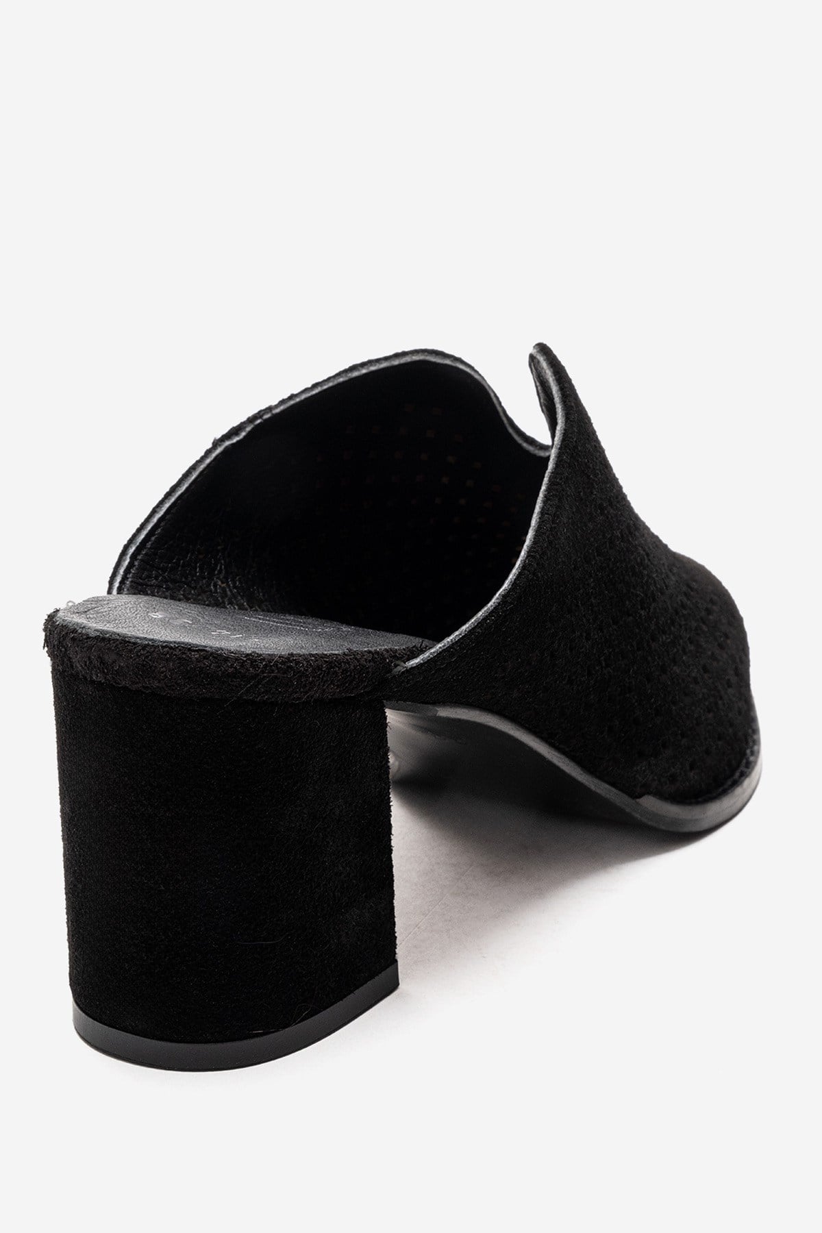 TOEN - Black Genuine Suede Leather Block Heel Mule – back view showing leather, suede, black, Vowalisse