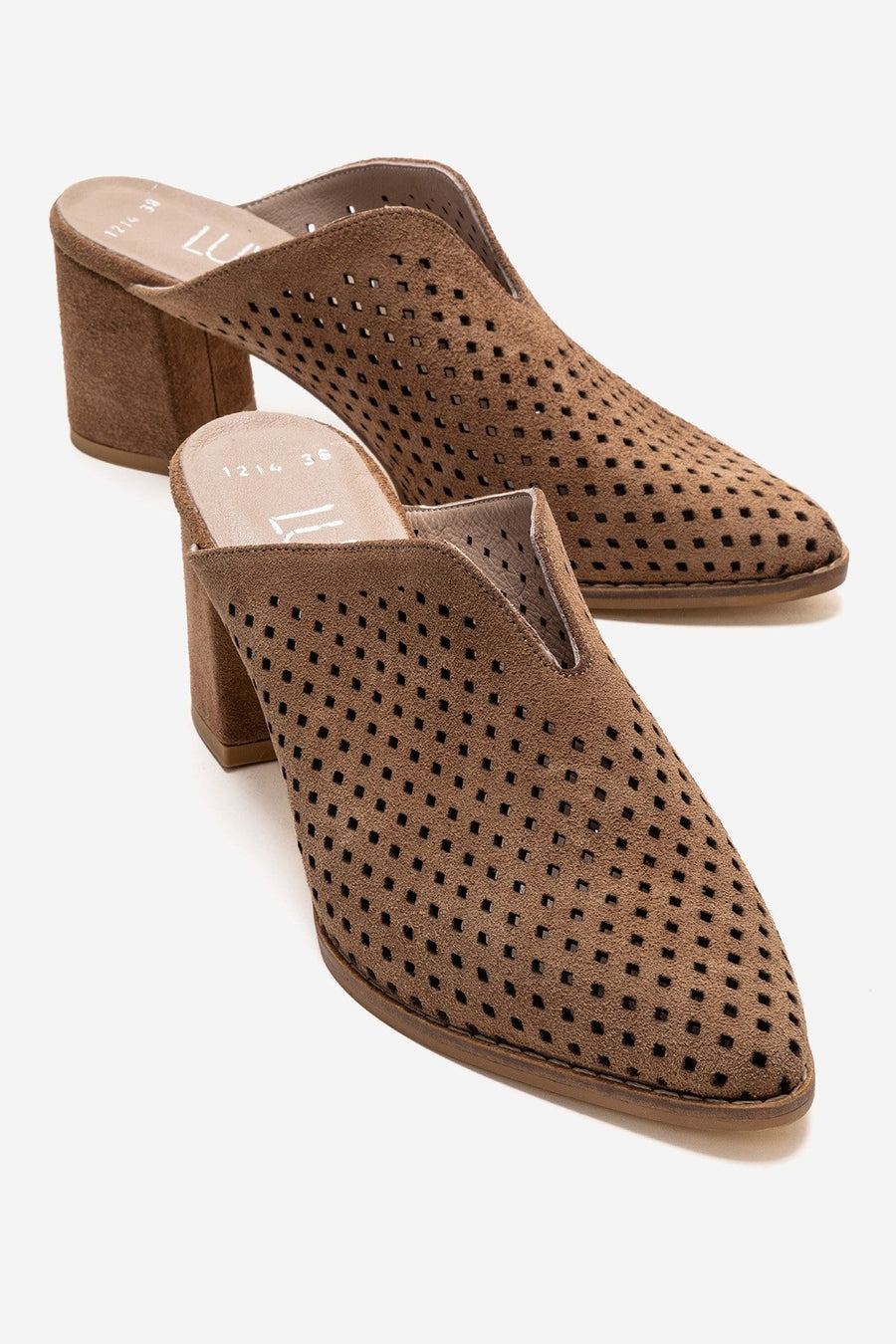 TOEN - Camel Genuine Leather Block Heel Mule