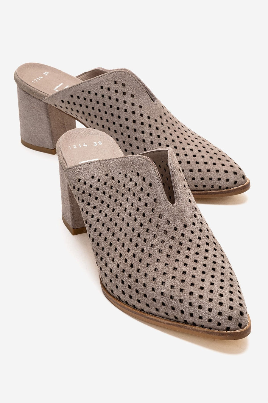 TOEN - Beige Genuine Leather Block Heel Mule