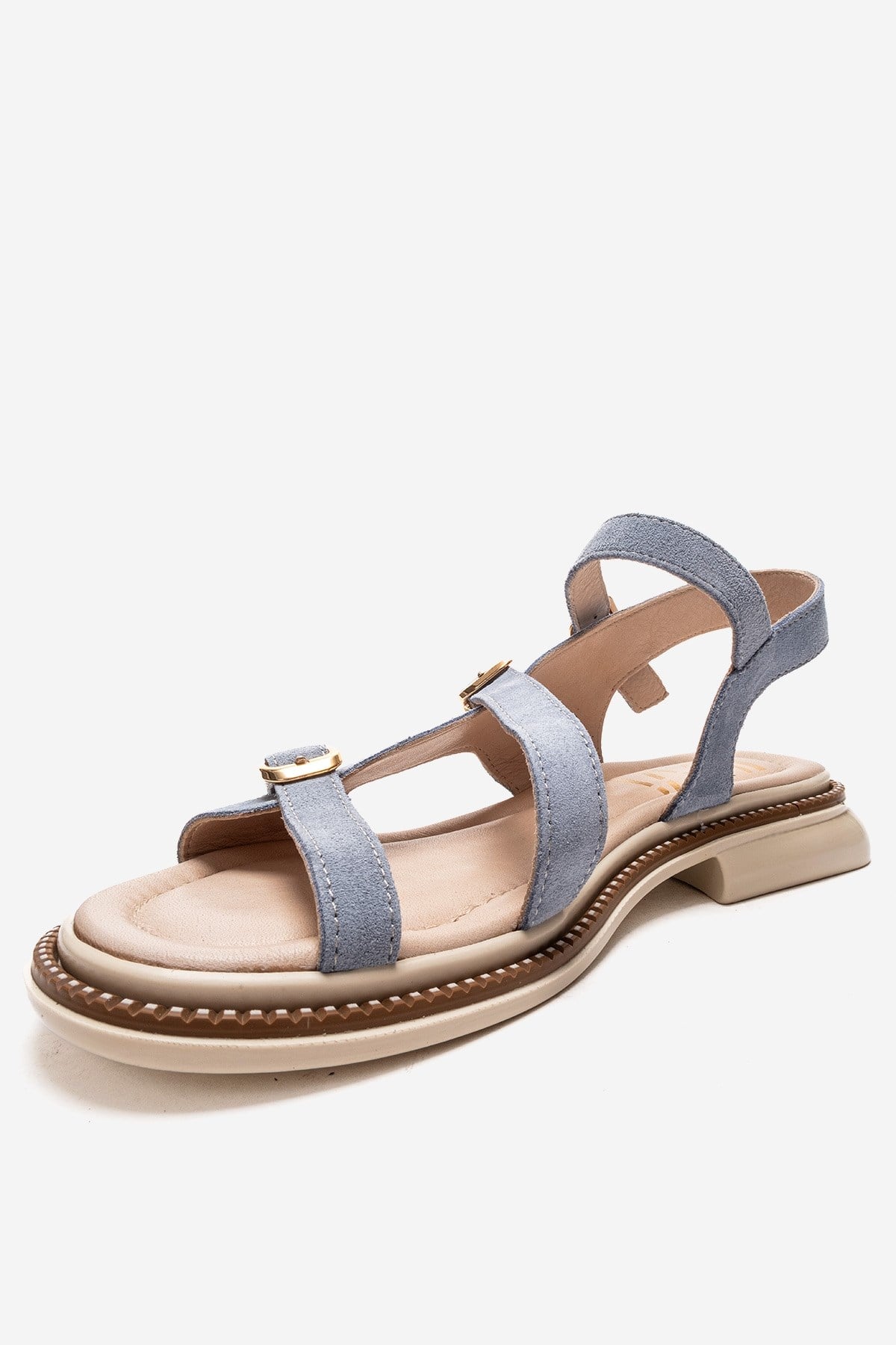 MOREZ - Blue Genuine Suede Leather Sandal – top view showing leather, suede, blue, Vowalisse