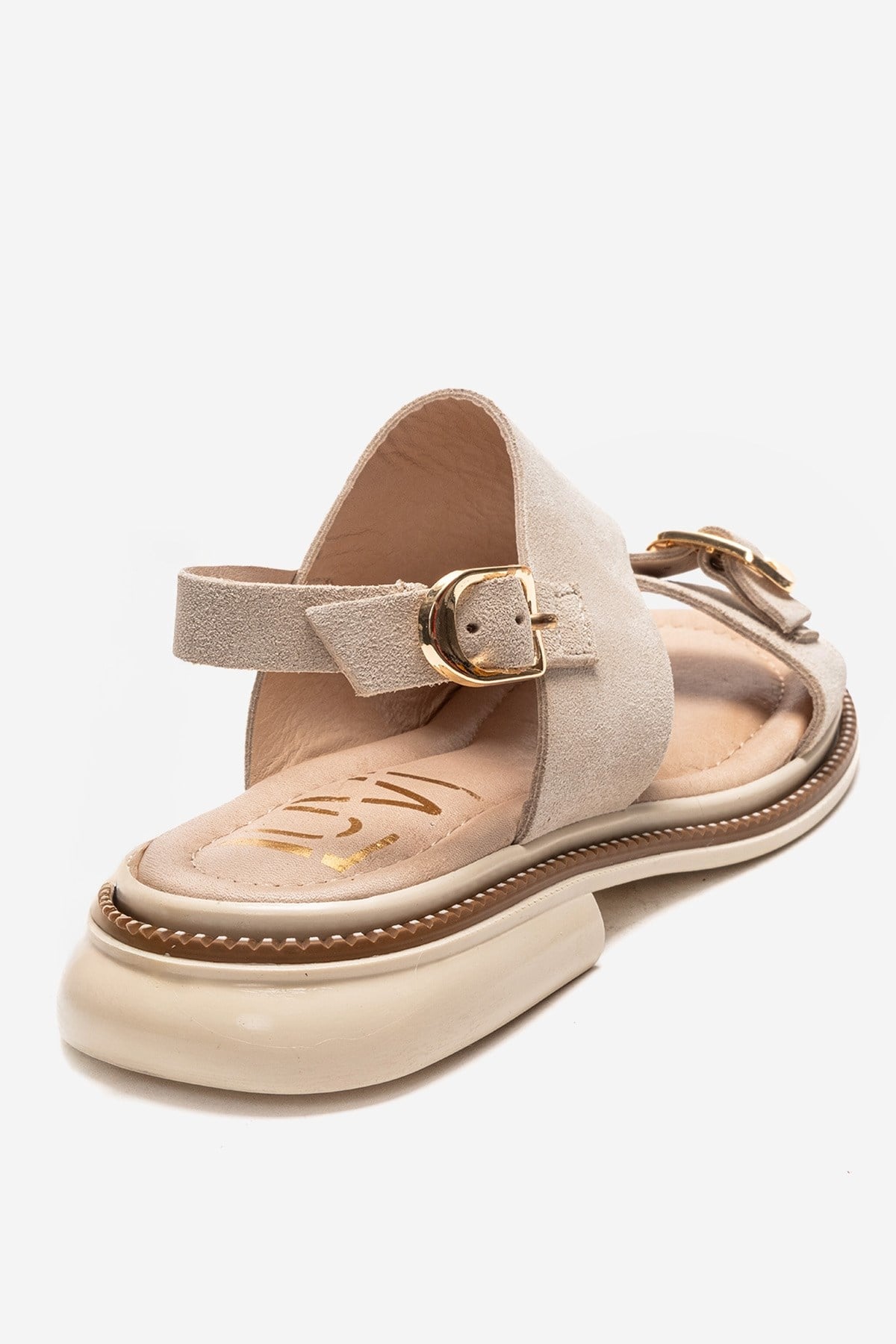 CRUEL - Beige Genuine Suede Leather Sandal – back view showing leather, suede, Vowalisse