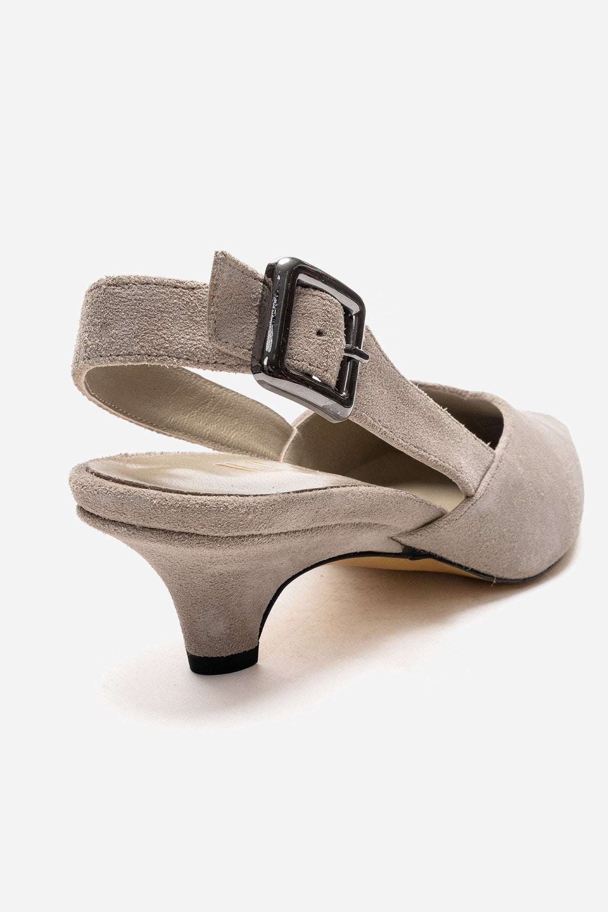 DIORIS - Beige Genuine Leather Slingback Kitten Heel Pointed Toe Pump – back view showing leather, suede, Vowalisse