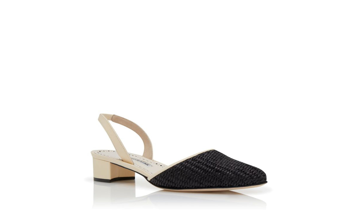 Bianca Grace Black Slingback Slingbacks – top view showing black slingback, round toe, nappa leather, raffia, Vowalisse