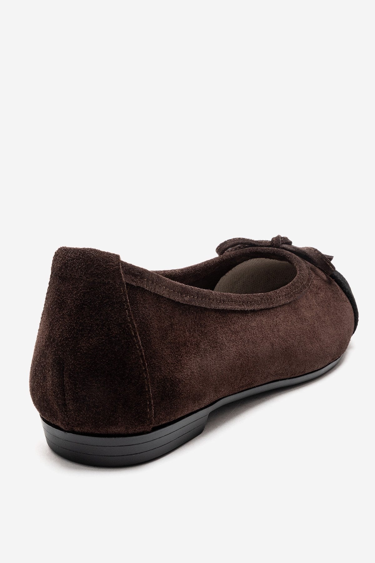 BOLEO - Brown/Black Genuine Leather Ballet Flat – back view showing bow, leather, black, Vowalisse