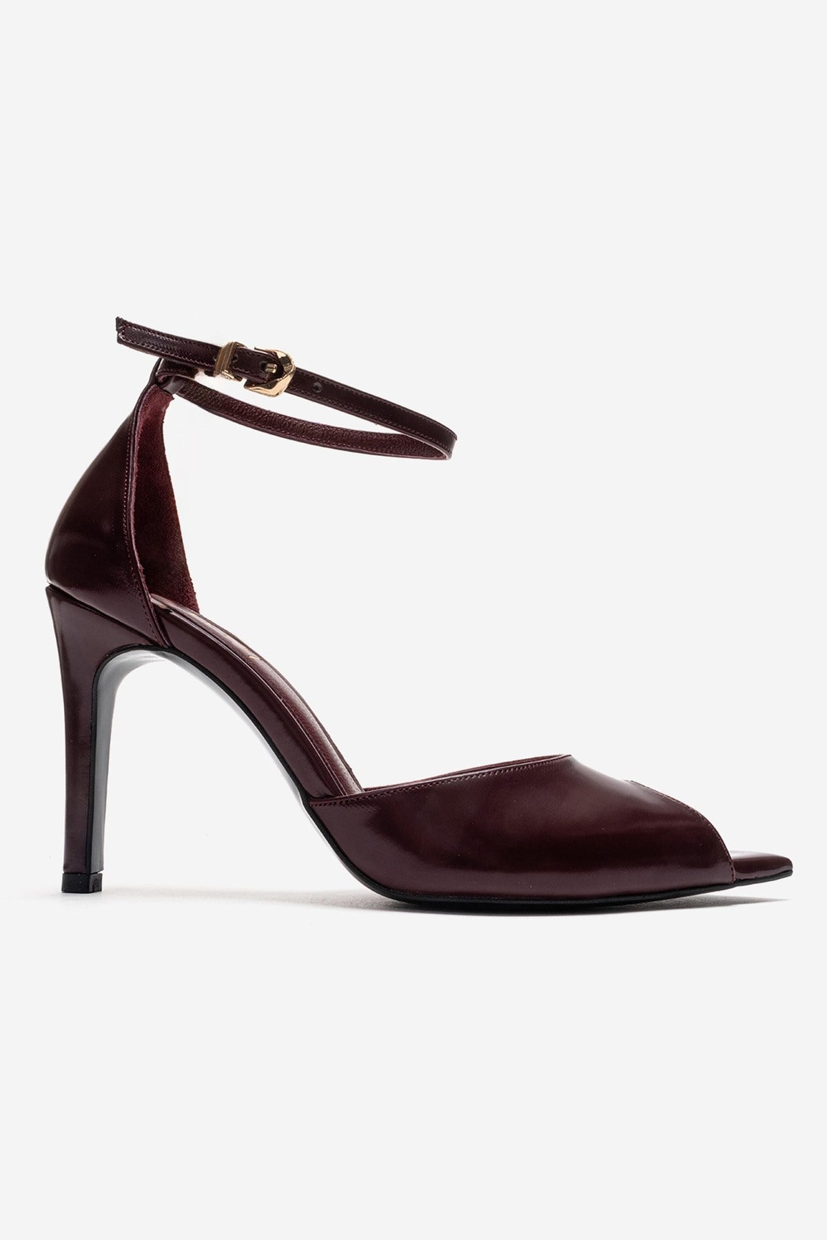 DONA - Burgundy Stiletto Pump – heel view showing leather, Vowalisse