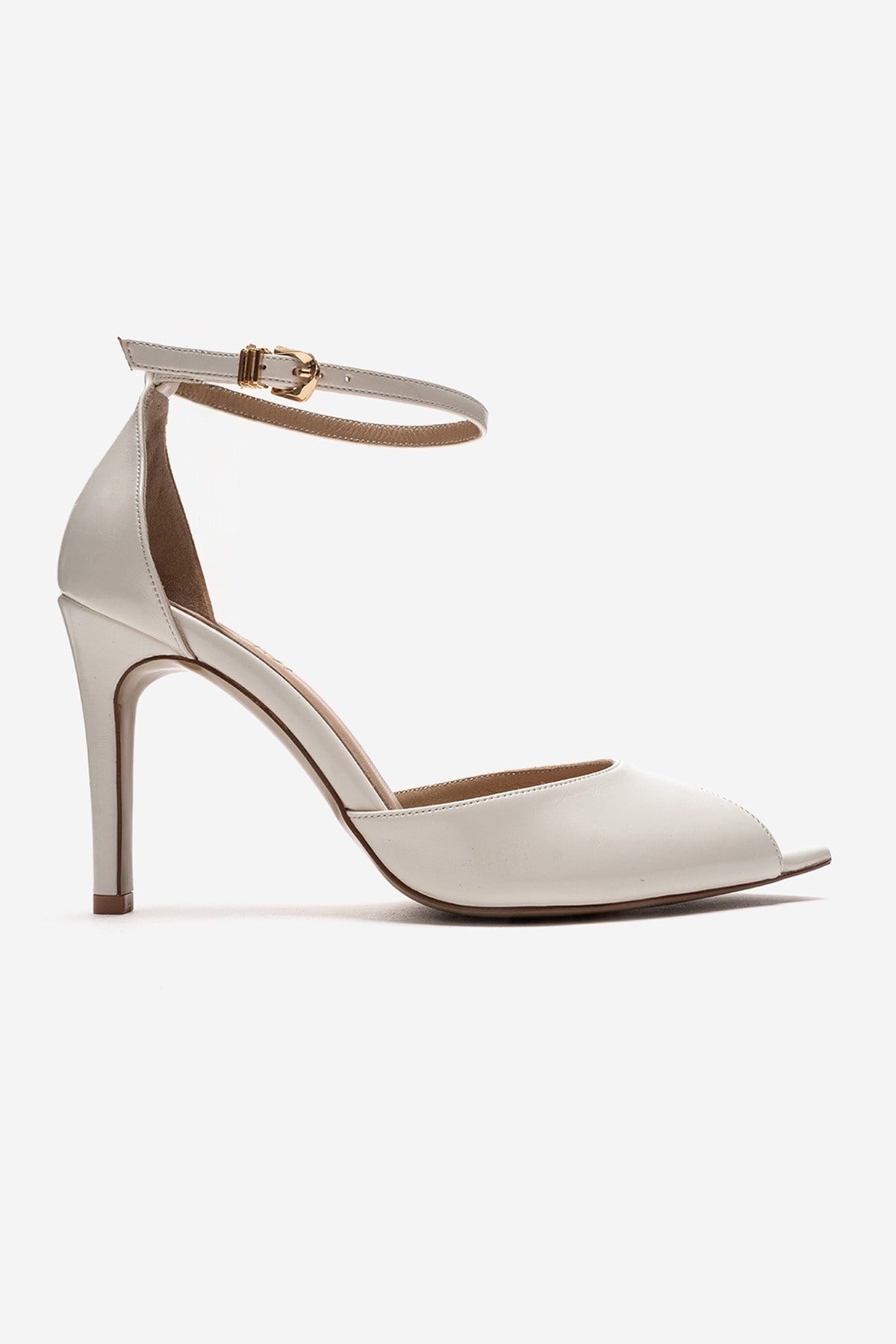 DONA - Off-White Stiletto Pump – heel view showing leather, white, Vowalisse